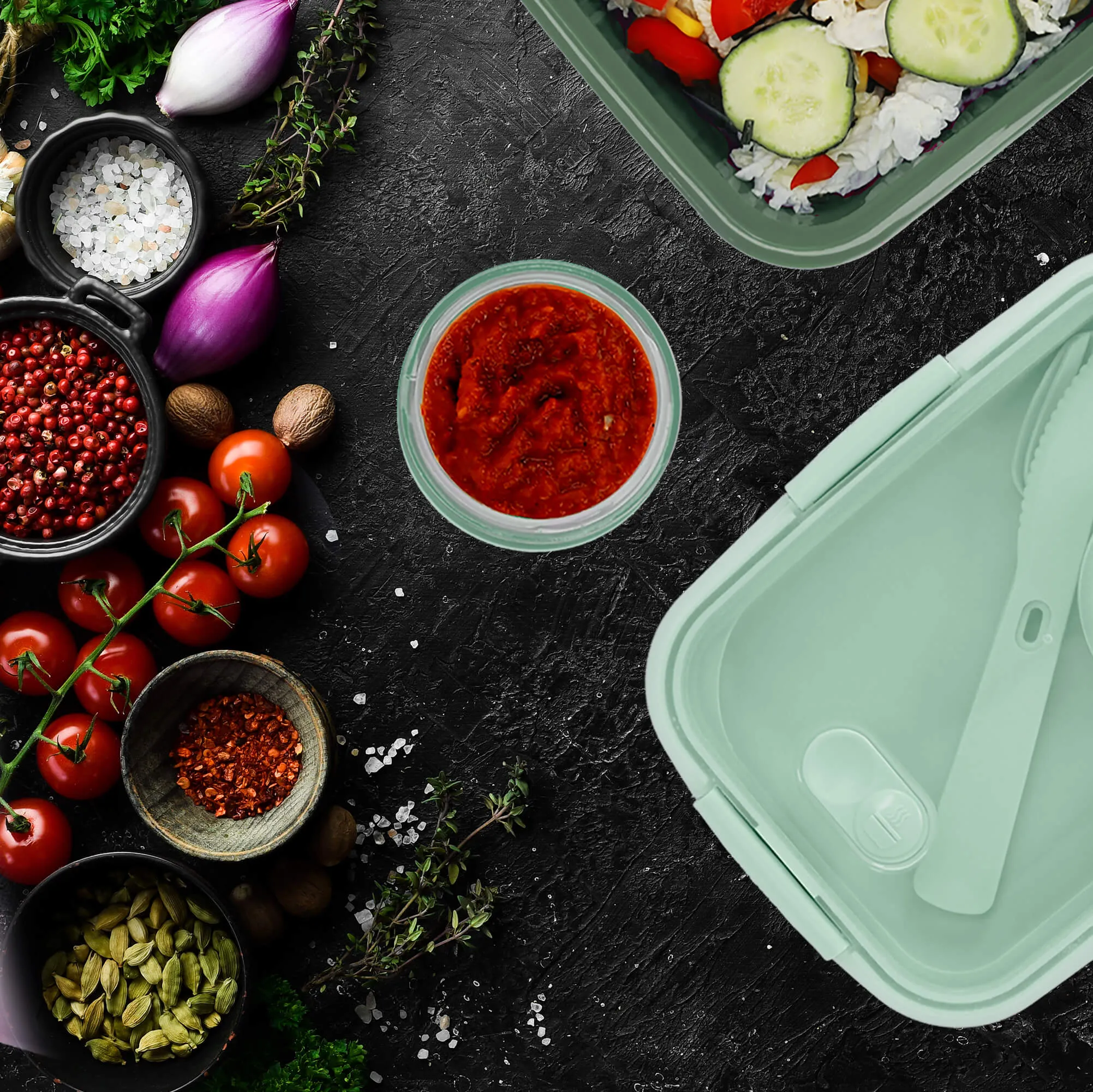 1,2 l išsinešimui skirto pietų rinkinio maisto indelis, žalias