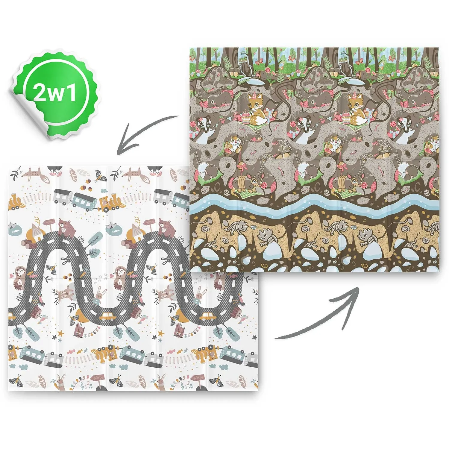 Sulankstomas putplasčio kilimėlis 200 x 180 x 1 cm Nukido NK-340 antžeminis traukinys - nuotrauka 1