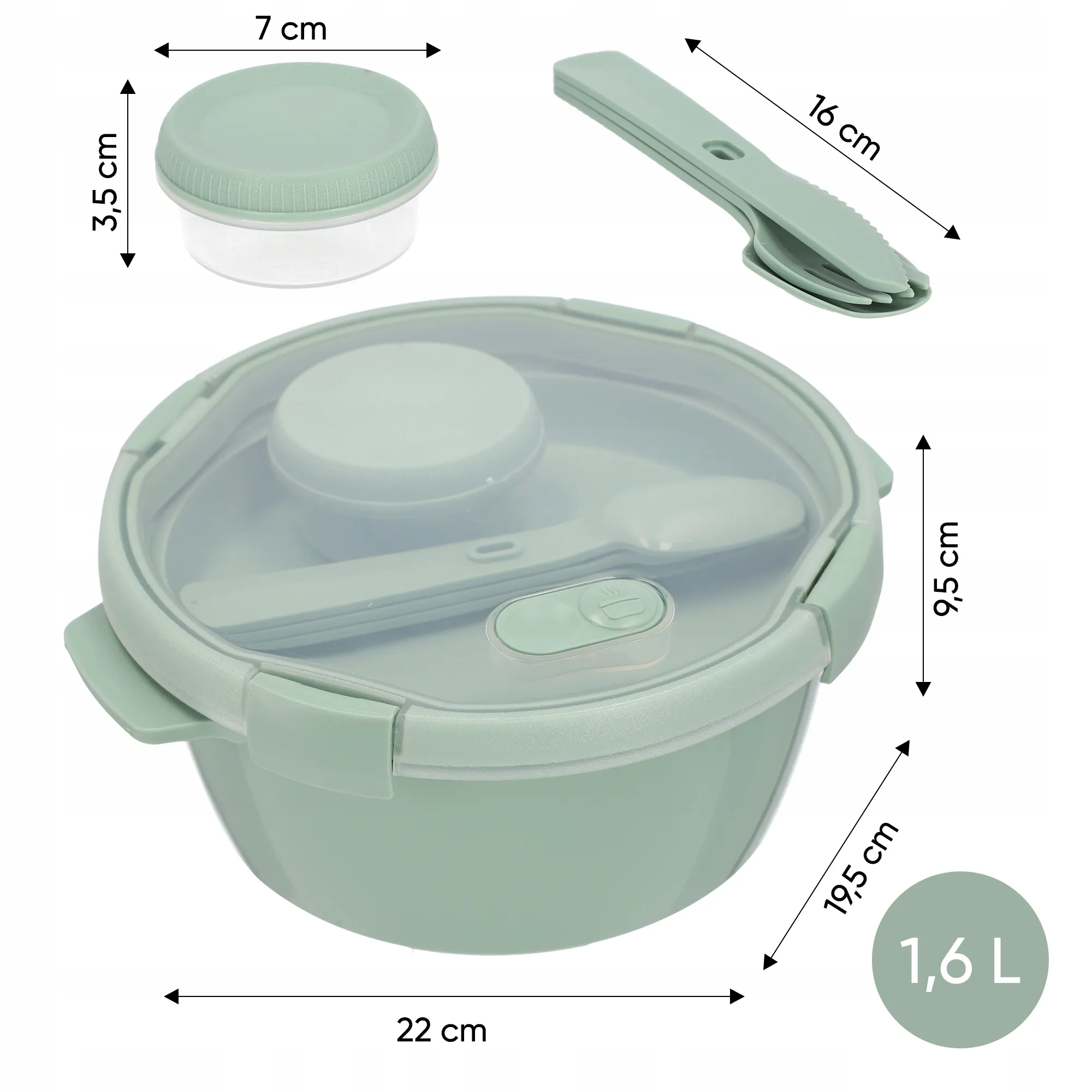 1,6 l „Curver To Go“ pietų rinkinys, apvalus maisto indelis, žalias
