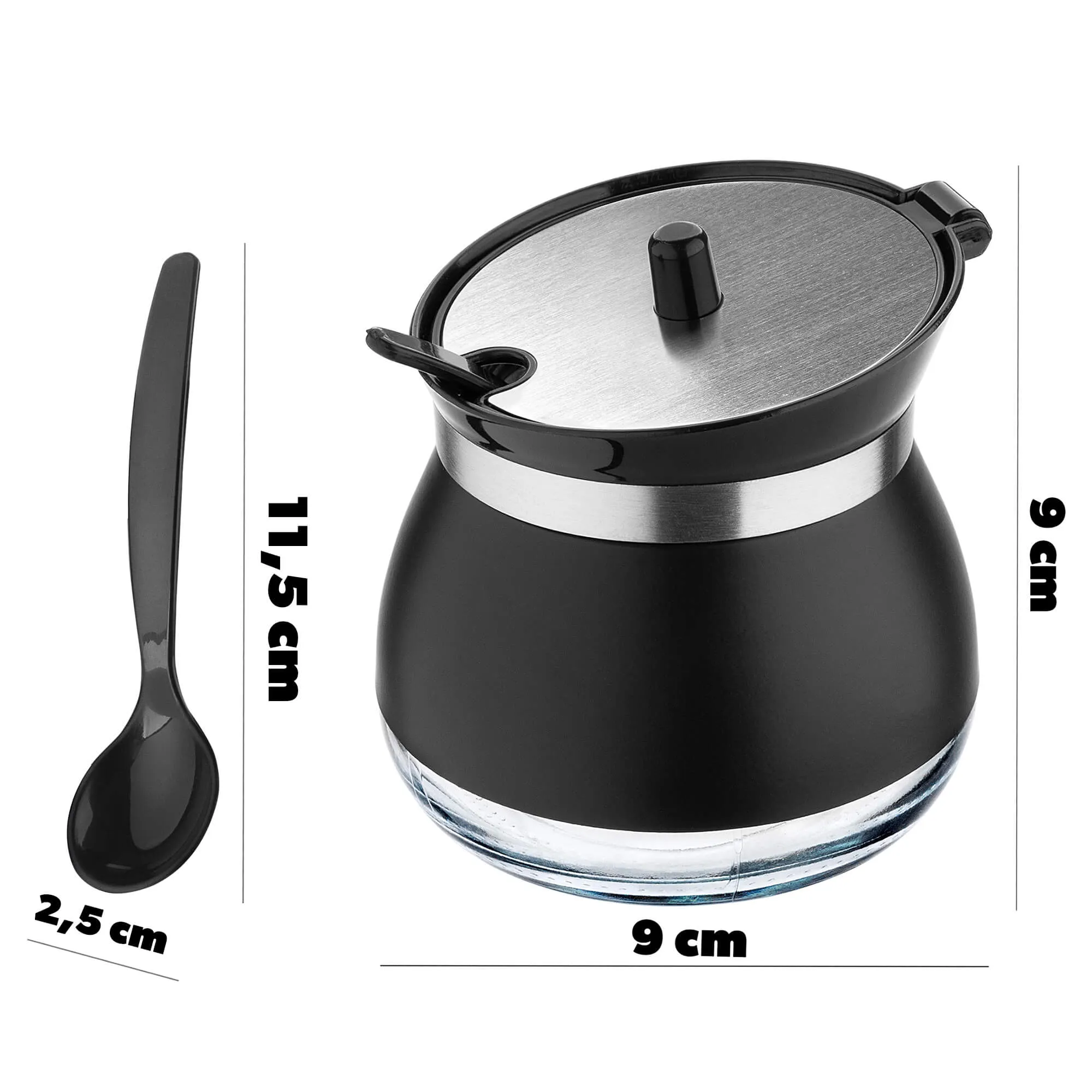 Lerin stiklinė cukrinė su šaukšteliu, 270 ml, juoda