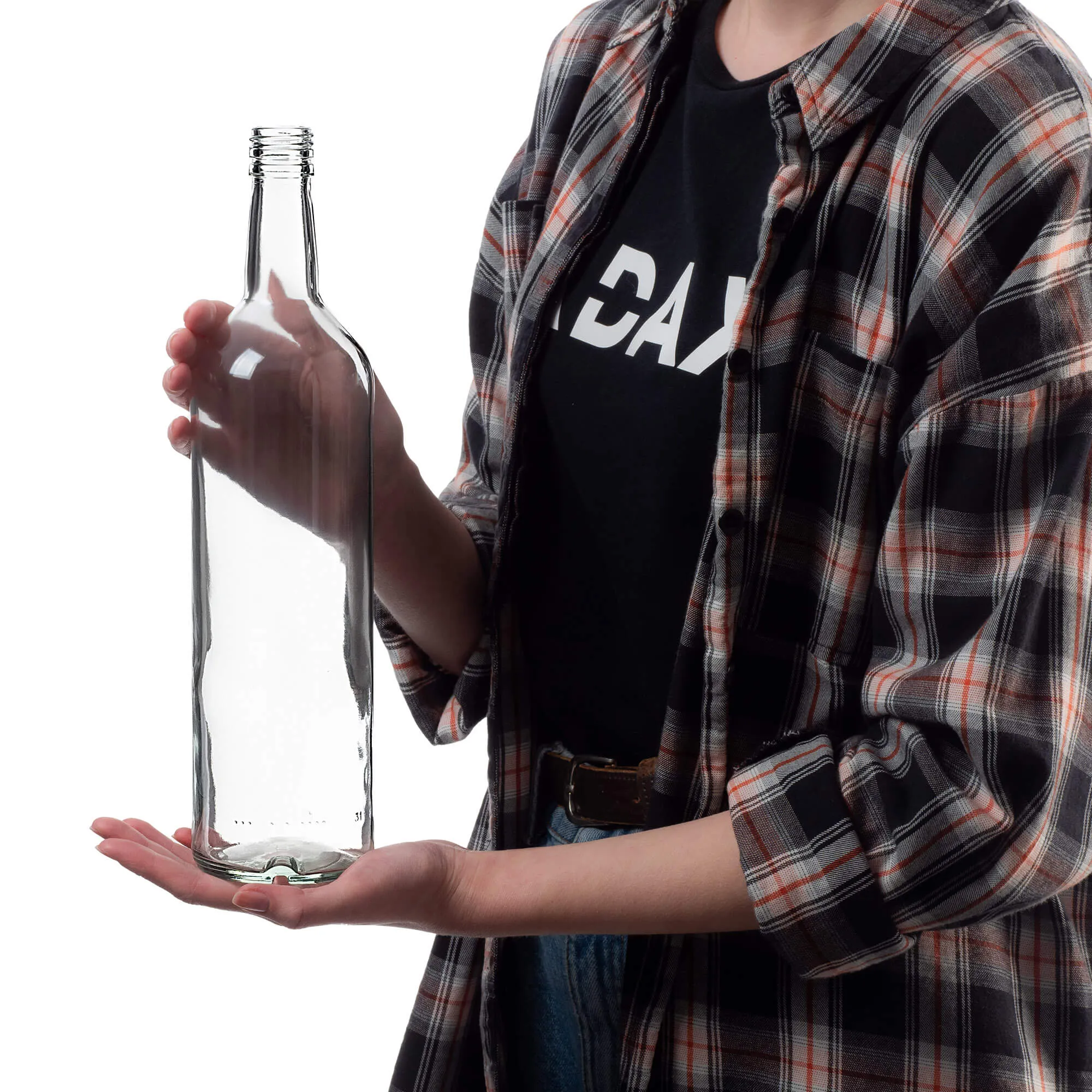 Monopol stikliniai buteliai 1000 ml su ilgu juodu dangteliu, 40 vnt.