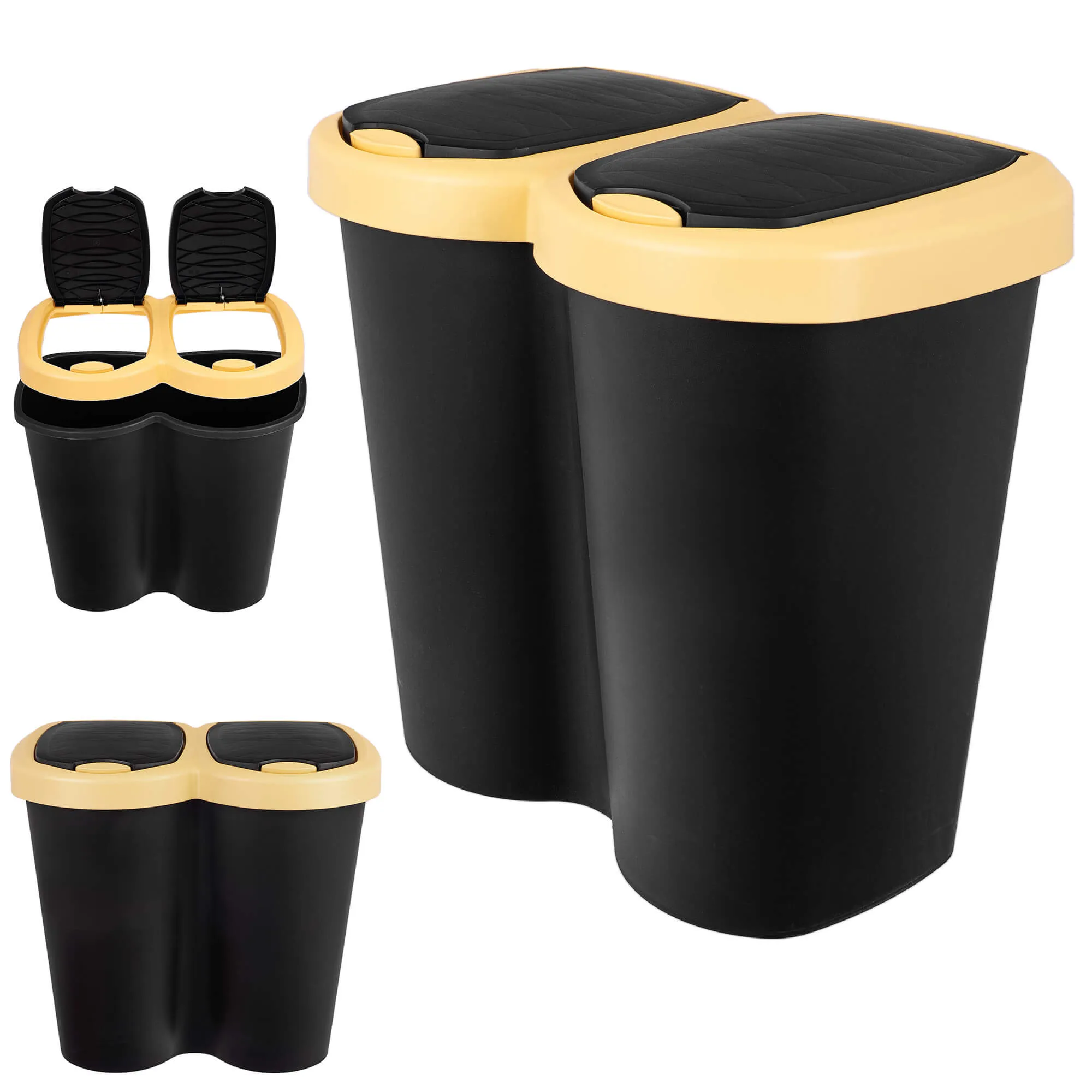 Aumoy 40L dviguba šiukšliadėžė, juoda ir geltona