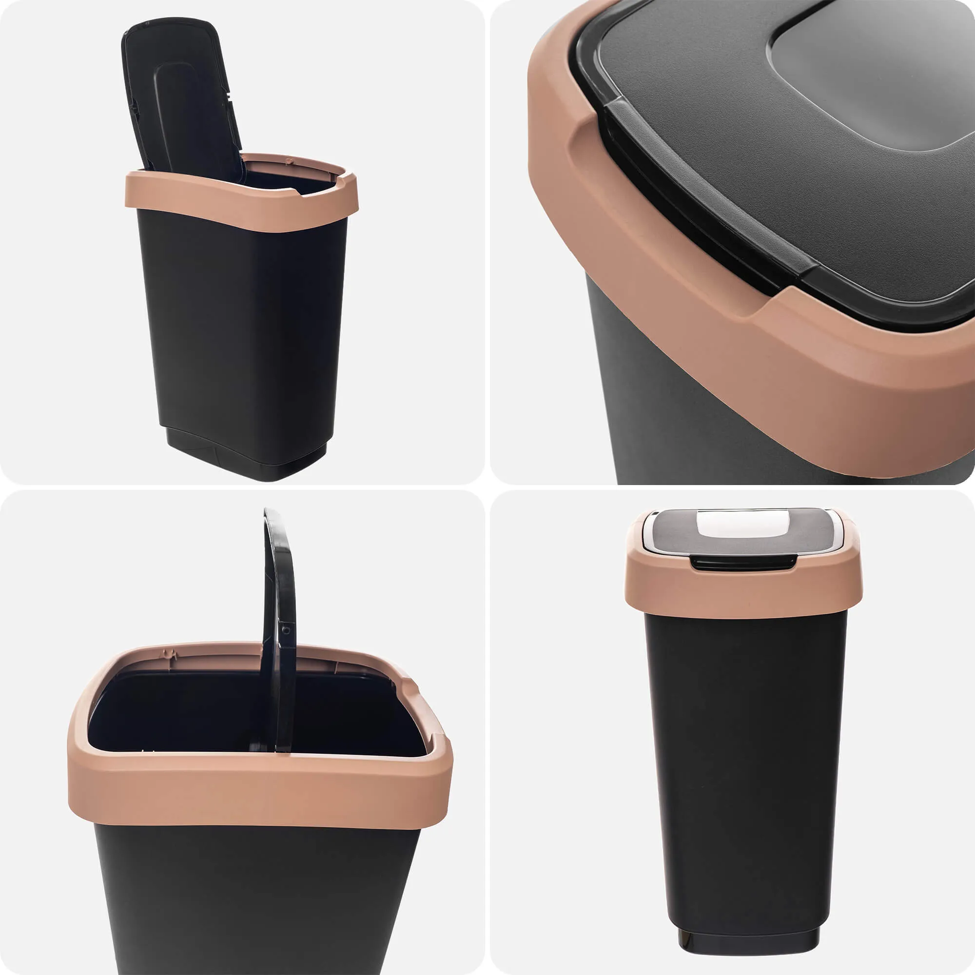 Morin 25 l šiukšliadėžė su besisukančiu dangčiu, juodos ir rudos spalvos