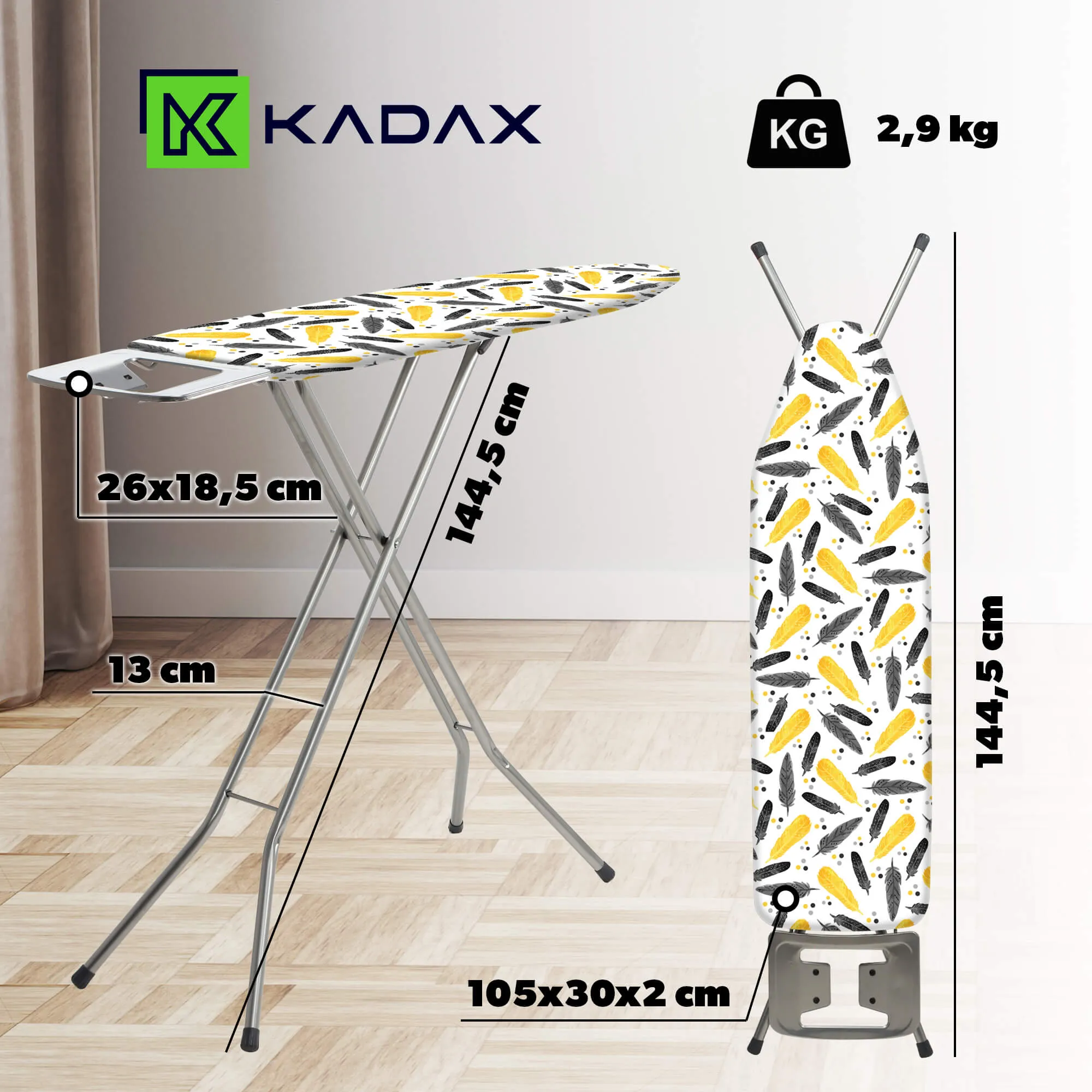 Tasjo lyginimo lenta 105 x 30 cm, geltona, su rankena