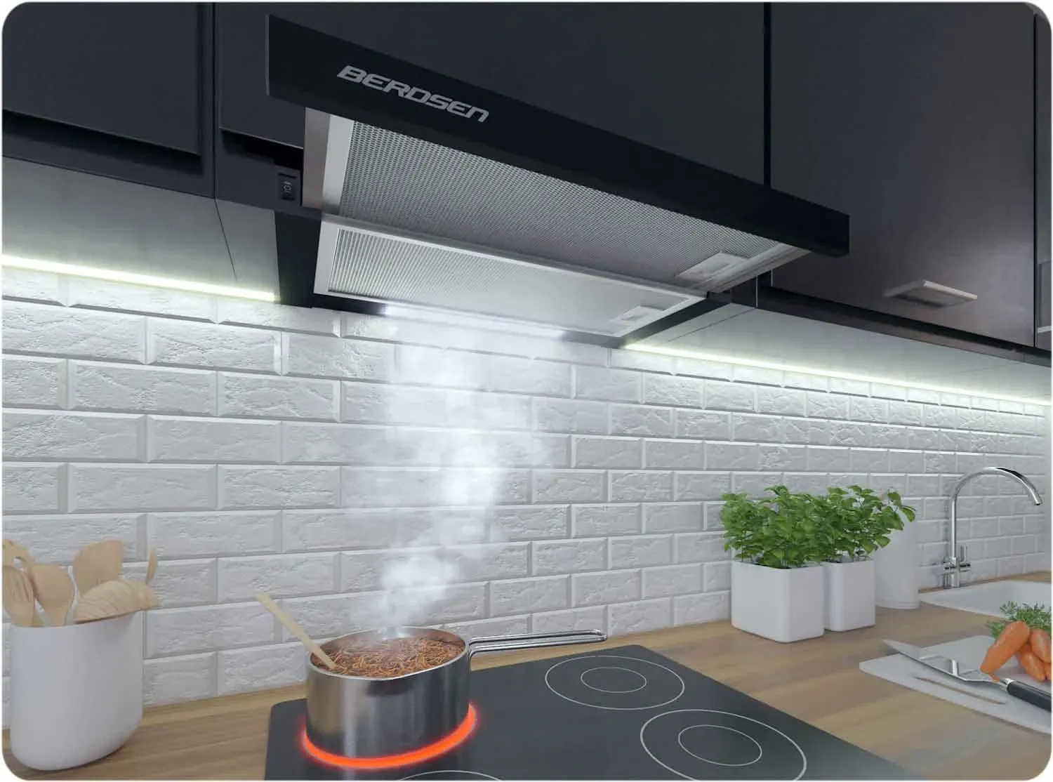 Berdsen BT-230 teleskopinis virtuvės gartraukis, matinės juodos spalvos - nuotrauka 1