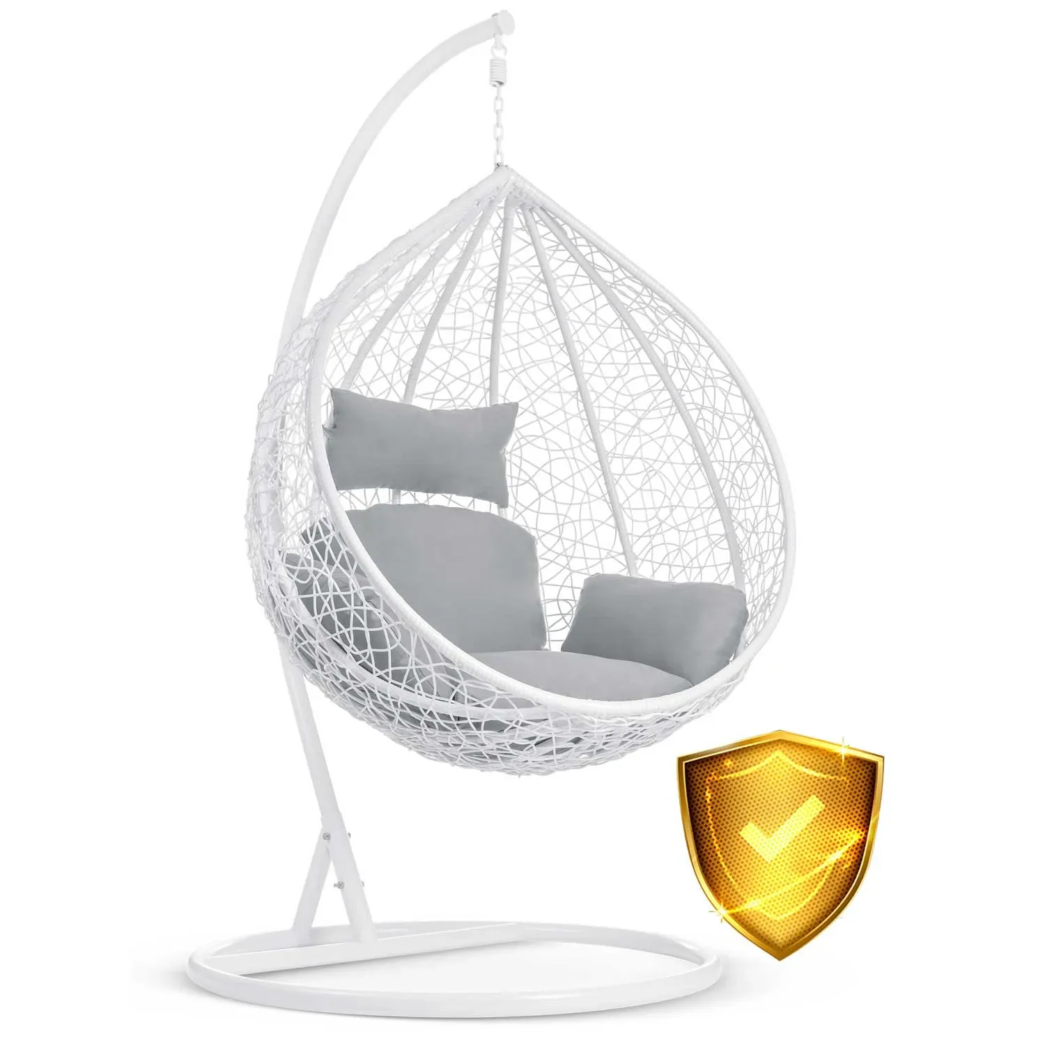 Havana pakabinama supamoji sodo kėdė, balta + šviesiai pilkos pagalvėlės - nuotrauka 1