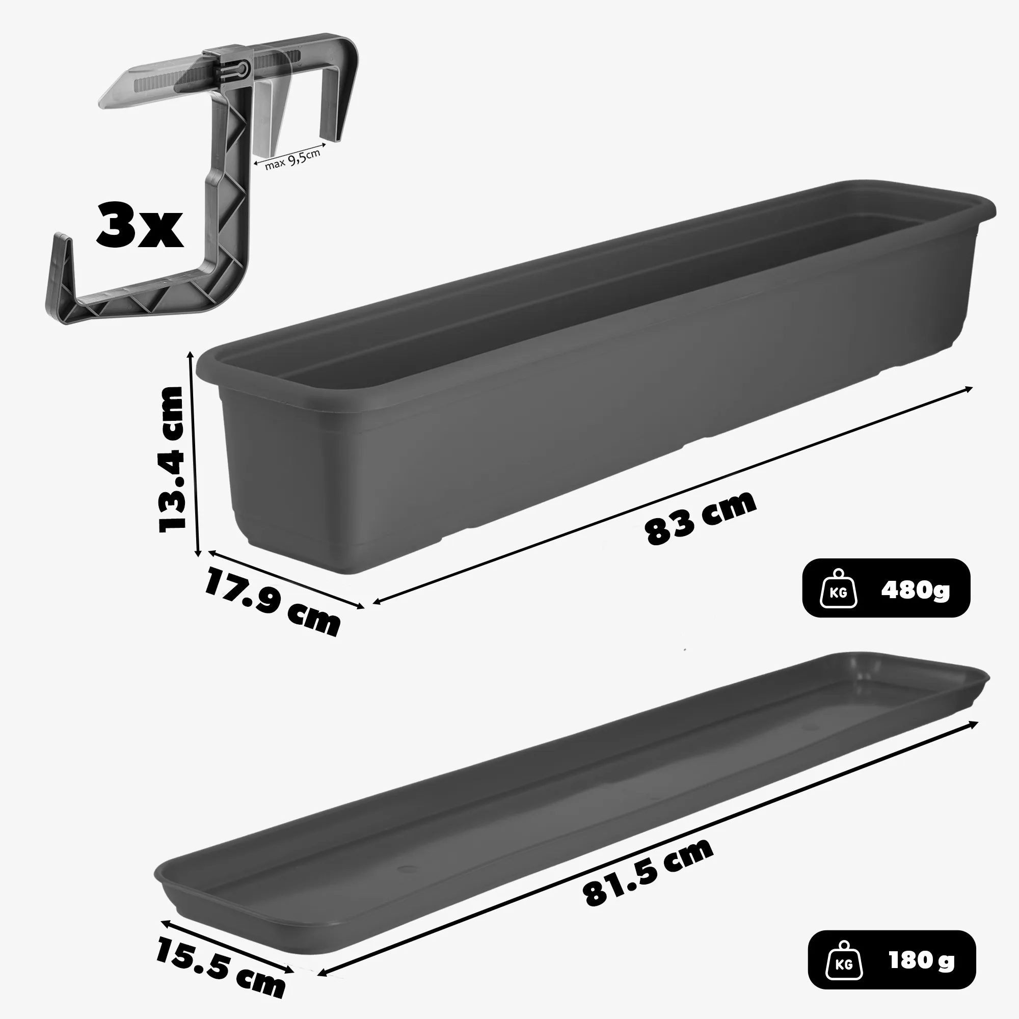 „Evron“ balkono dėžė su pagrindu ir rankenomis