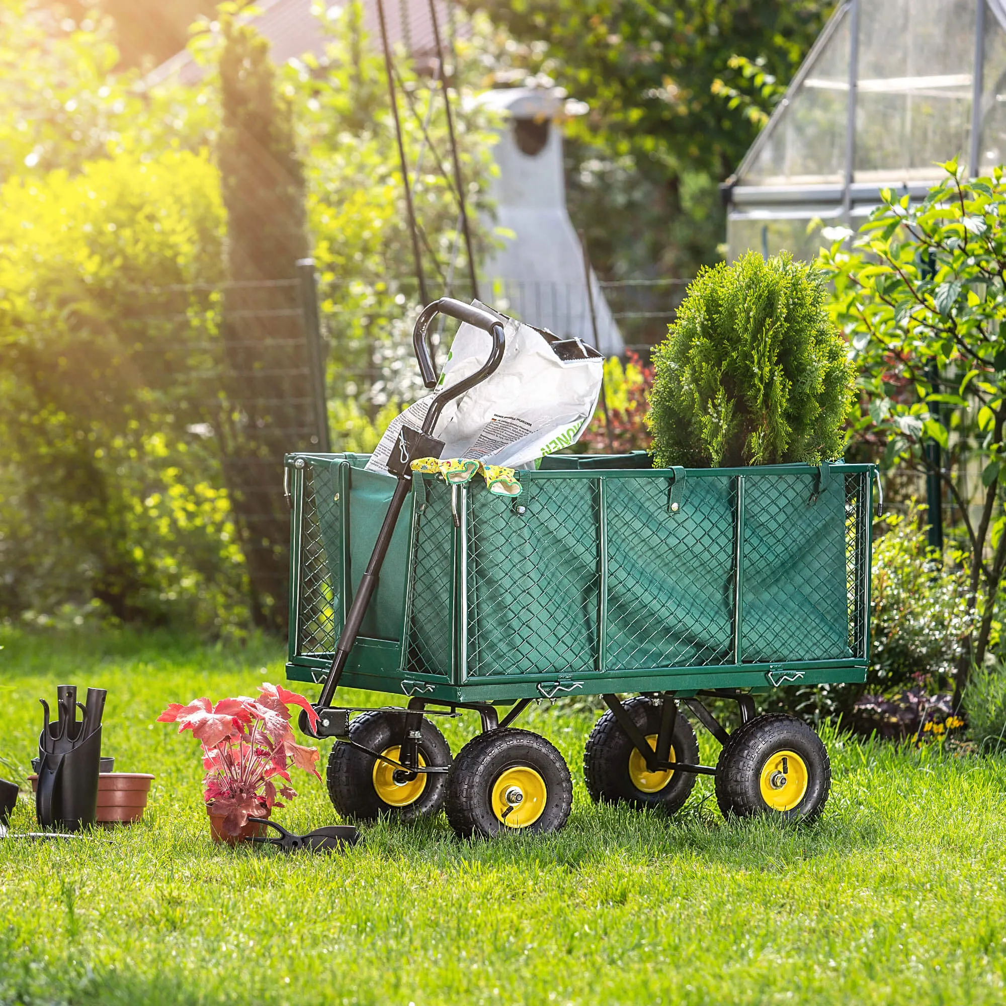Bodo sodo transportavimo vežimėlis 450 kg, žalias