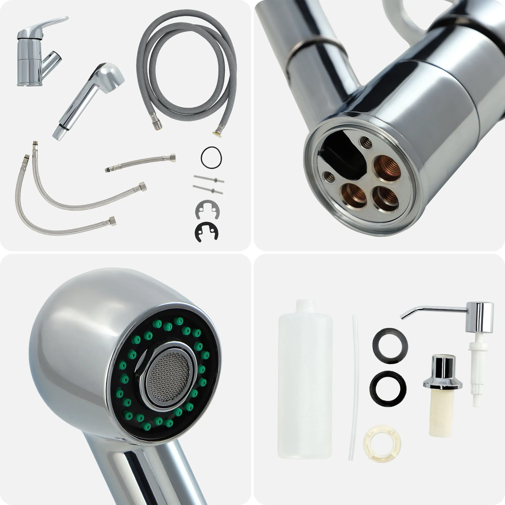 Gospo Maximus kriauklė su ištraukiamu čiaupu ir dozatoriumi, balta