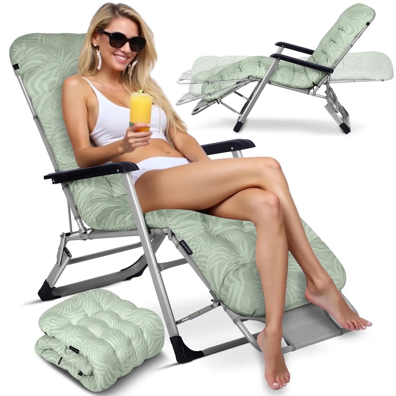 Sulankstomas sodo gultas su pagalvėle Sofotel ChillWell, 2 vnt. komplektas, šviesiai žalias - nuotrauka 1