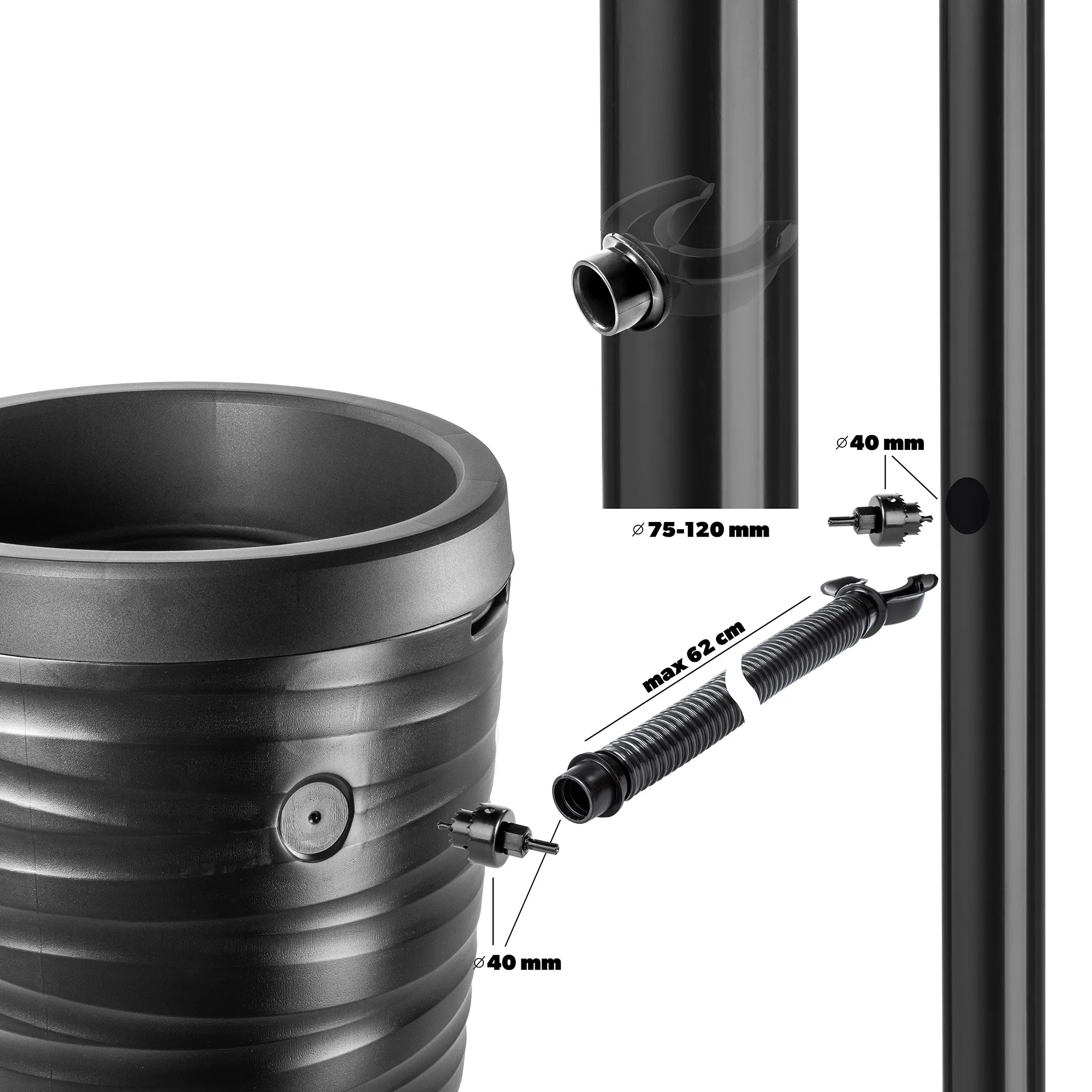 Maser 240L lietaus vandens bakas + prijungimo komplektas