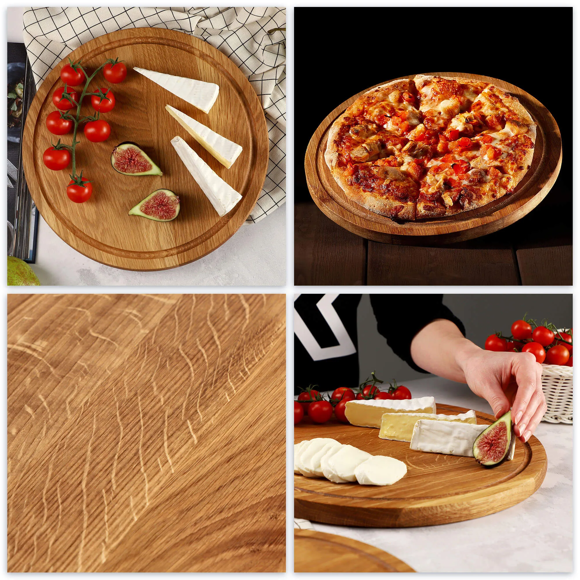 Apvali ąžuolinė pjaustymo lentelė, 30 cm