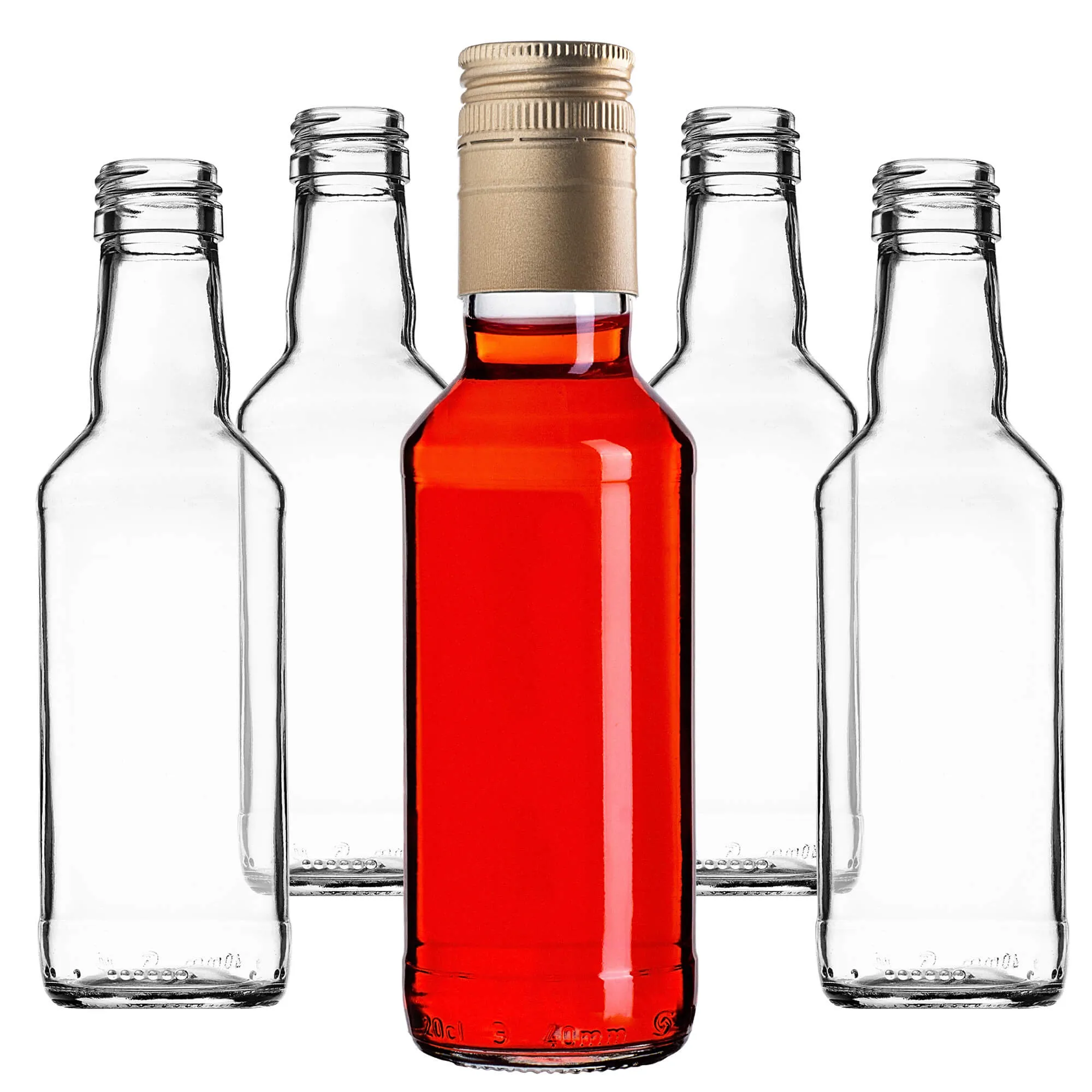 Monopol stikliniai buteliai 200 ml su ilgu auksiniu dangteliu, 100 vnt.