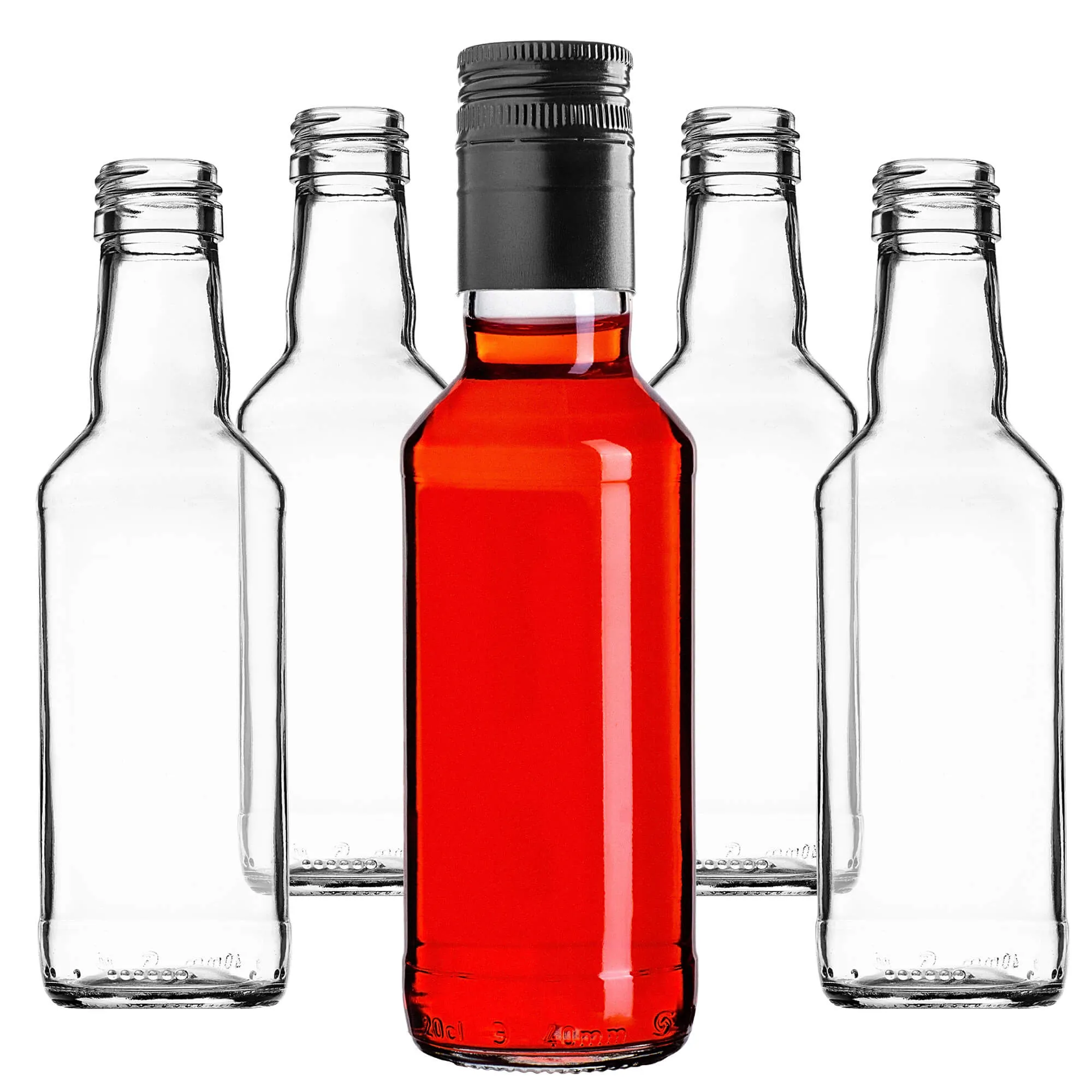 Monopol stiklinis butelis 200 ml su ilgu juodu dangteliu, 10 vnt.