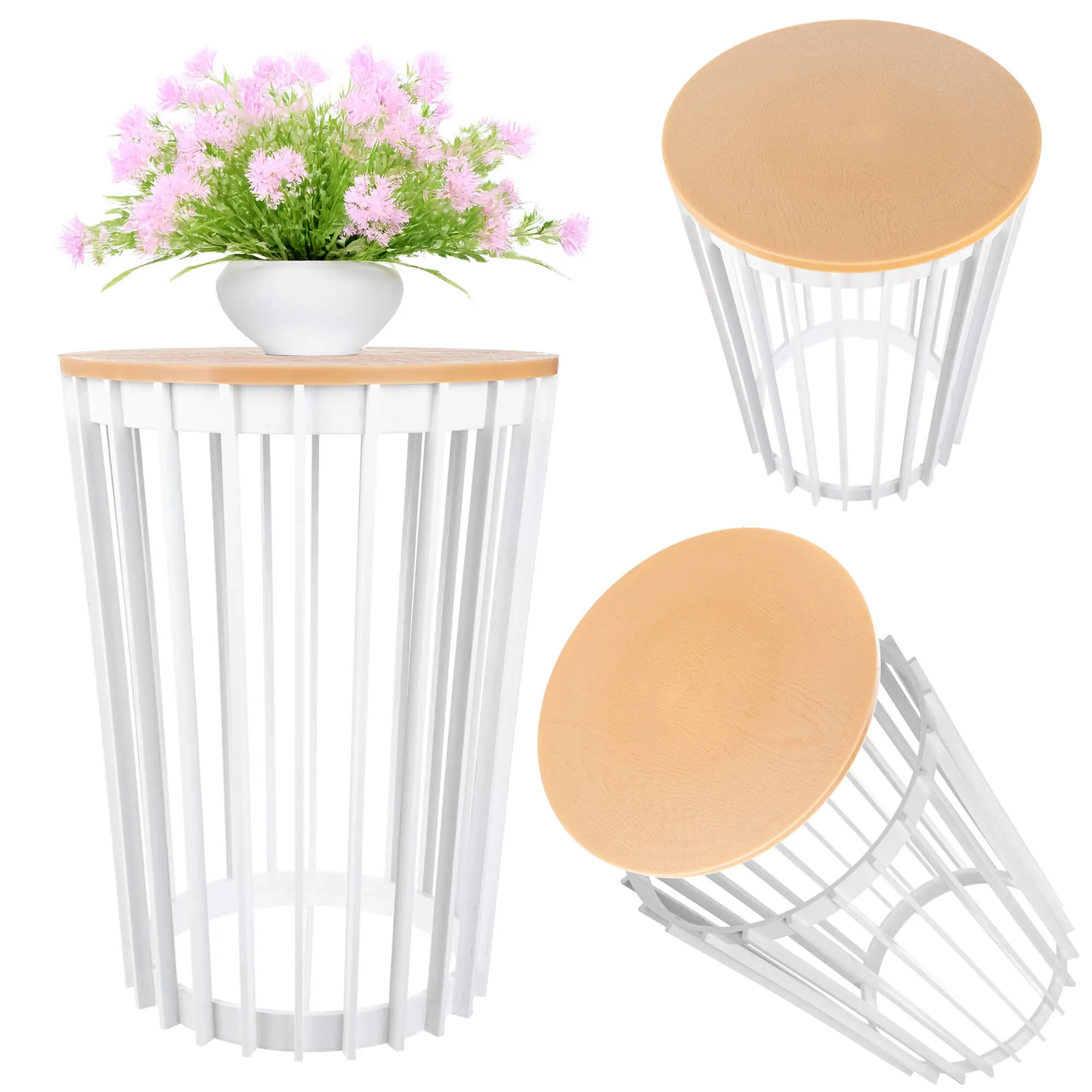 Aytre dvipusis augalų stovas 54 cm baltas + natūralaus medžio stalviršis