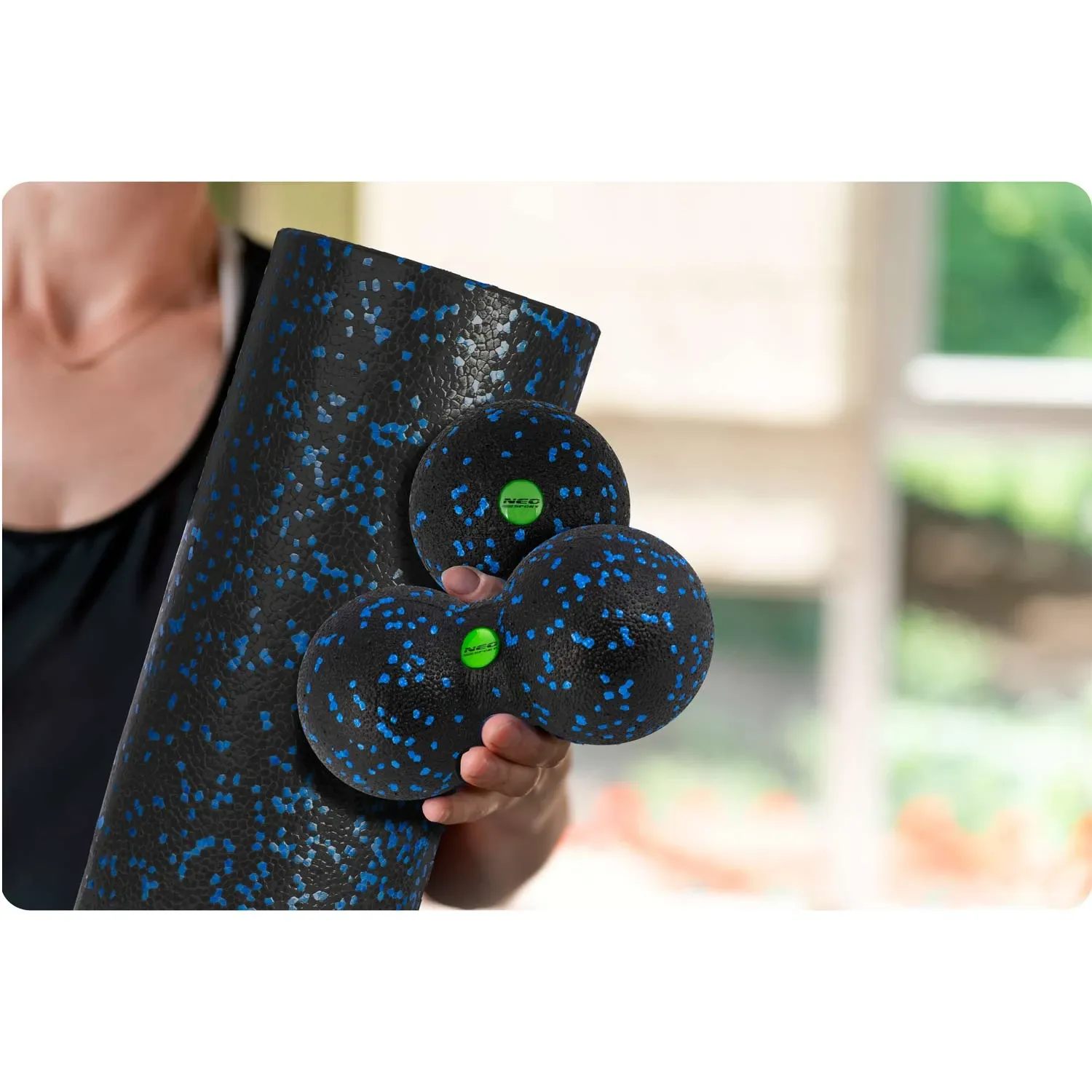 Kamuolys + dvigubas masažinis kamuoliukas - rinkinys - NS-997 juodas ir mėlynas - nuotrauka 1
