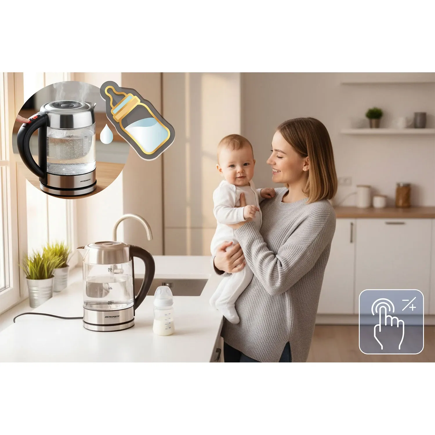 Elektrinis stiklinis virdulys su temperatūros reguliatoriumi 1,7 l 2200 W Berdsen BD-714 - nuotrauka 1