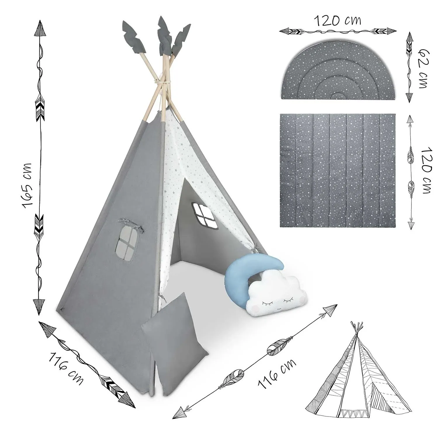 NK-406 Nukido tipi palapinė vaikams - pilka - nuotrauka 1