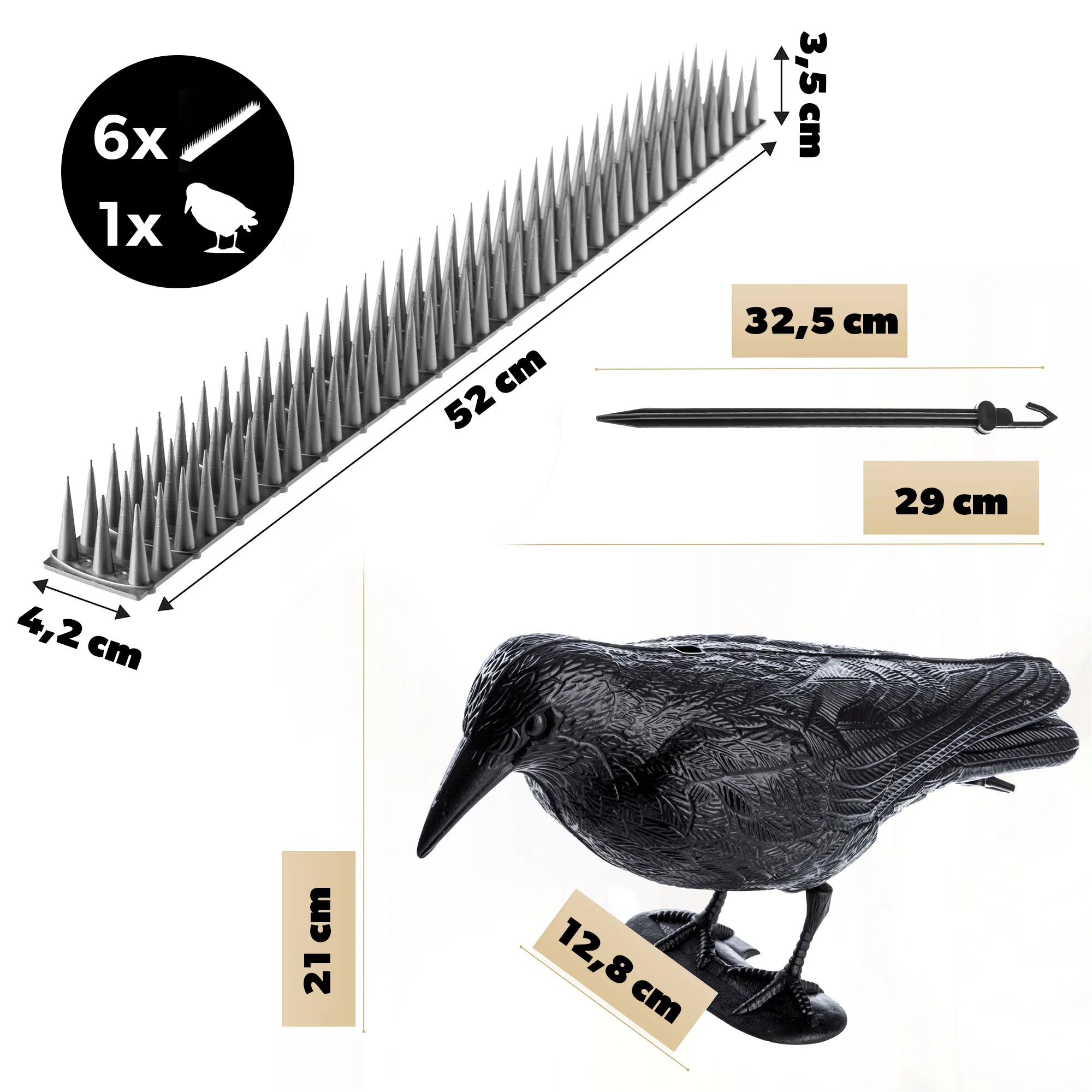 Plastikiniai paukščių spygliai 6 vnt., sidabriniai + varnas