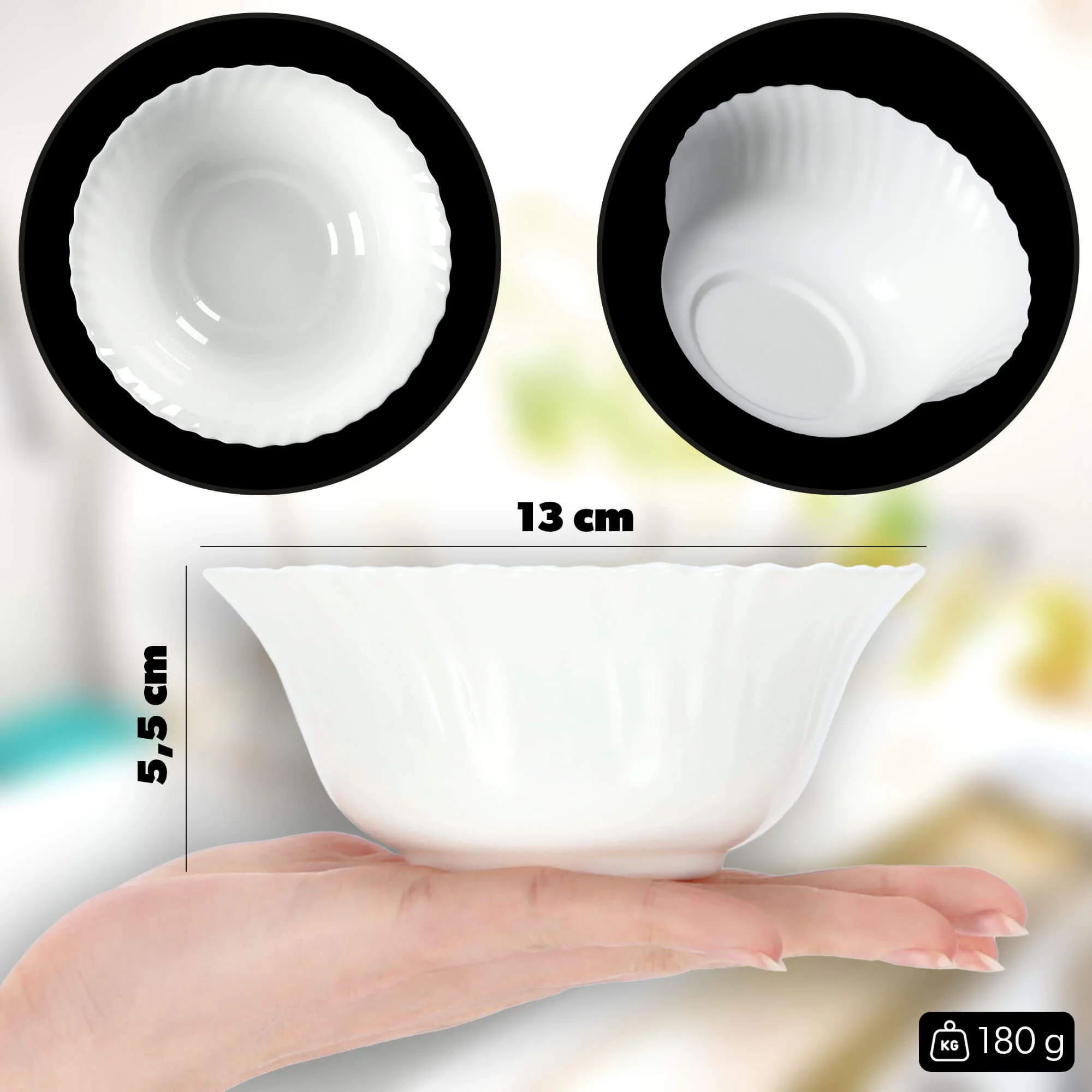 Auris stiklinis salotų dubuo 13 x 5 cm, baltas