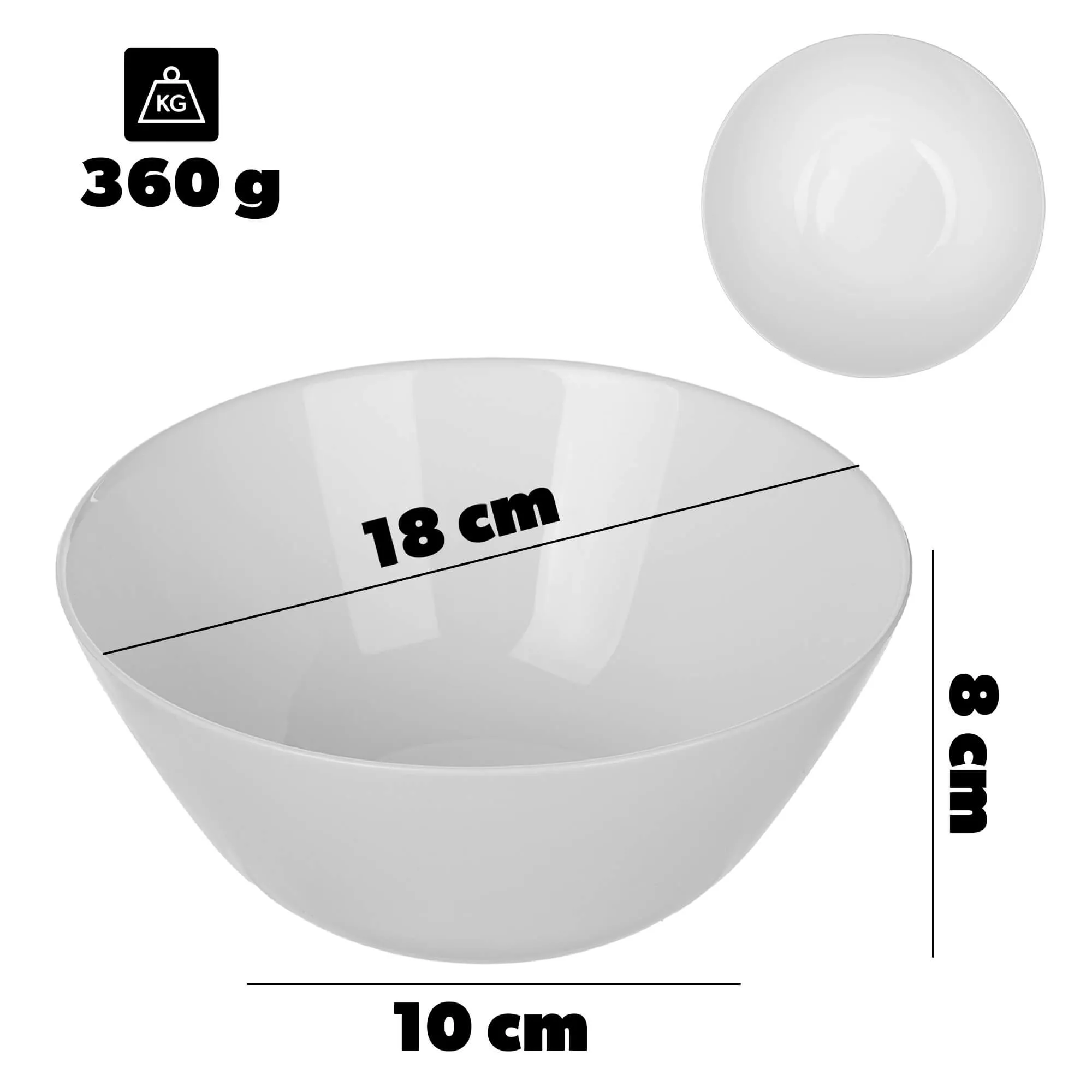 Datena stiklinis salotų dubuo 18 cm, baltas 1 vnt.
