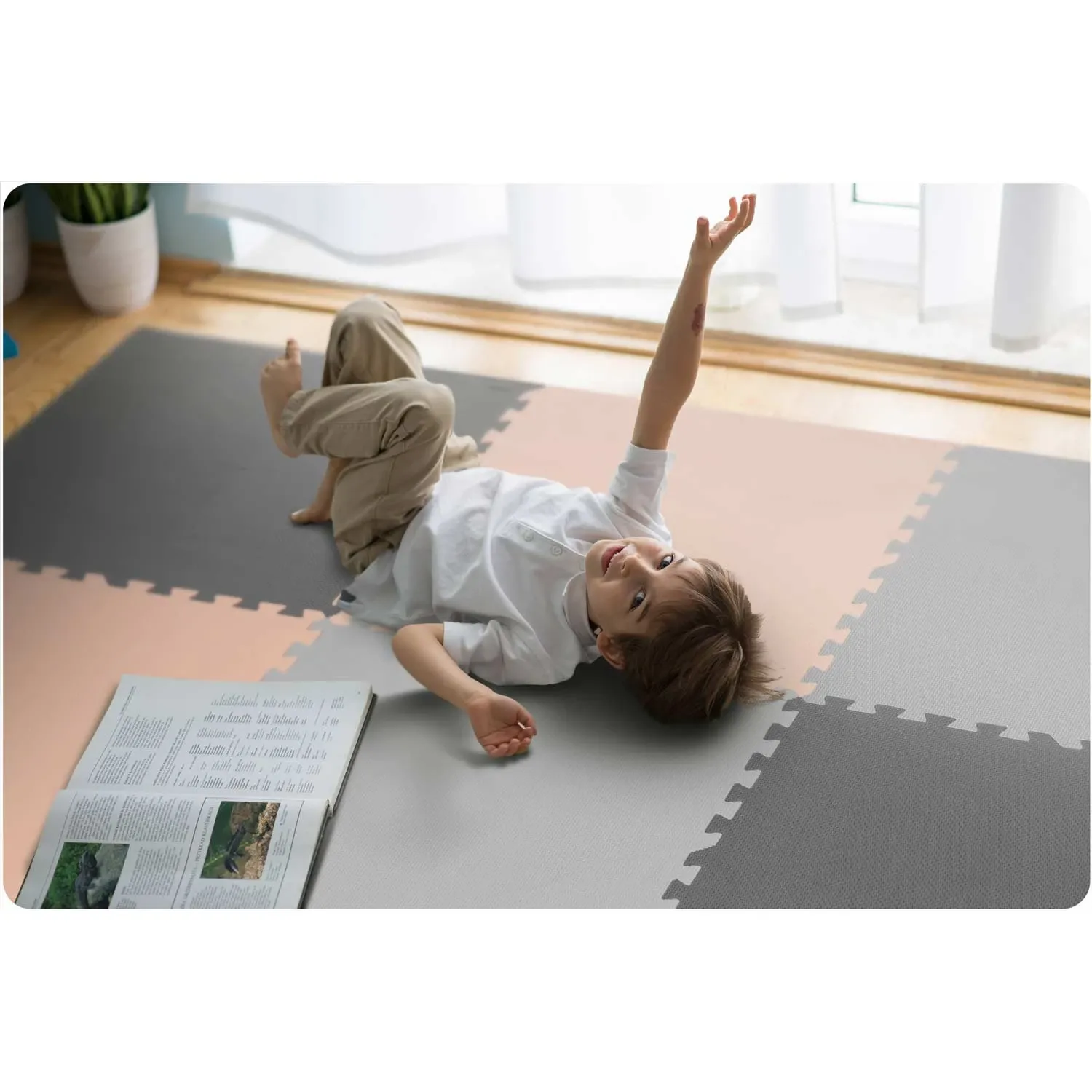 Ricokids didelis putplasčio dėlionės kilimėlis 180x180cm 9 vnt. pilkai persikinės spalvos - nuotrauka 1