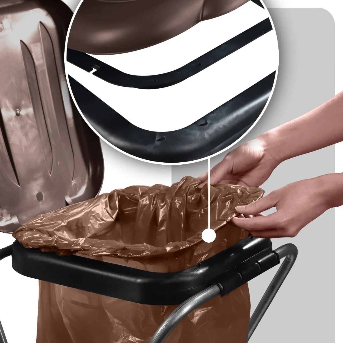 Bakel vienkartinių atliekų rūšiavimo maišų stovas, rudas