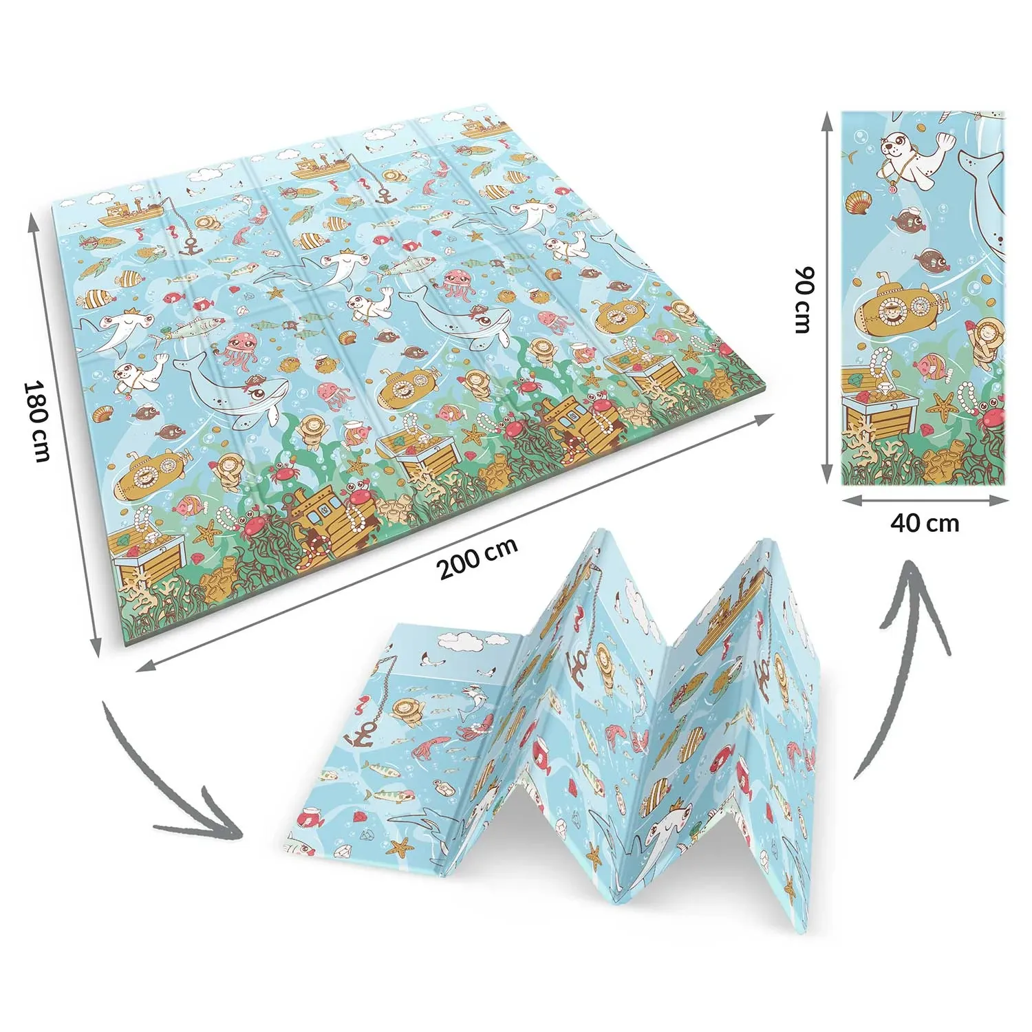 Sulankstomas edukacinis putplasčio kilimėlis 200 x 180 x 1 cm Nukido NK-340 vandenyno-žemės spalvos - nuotrauka 1