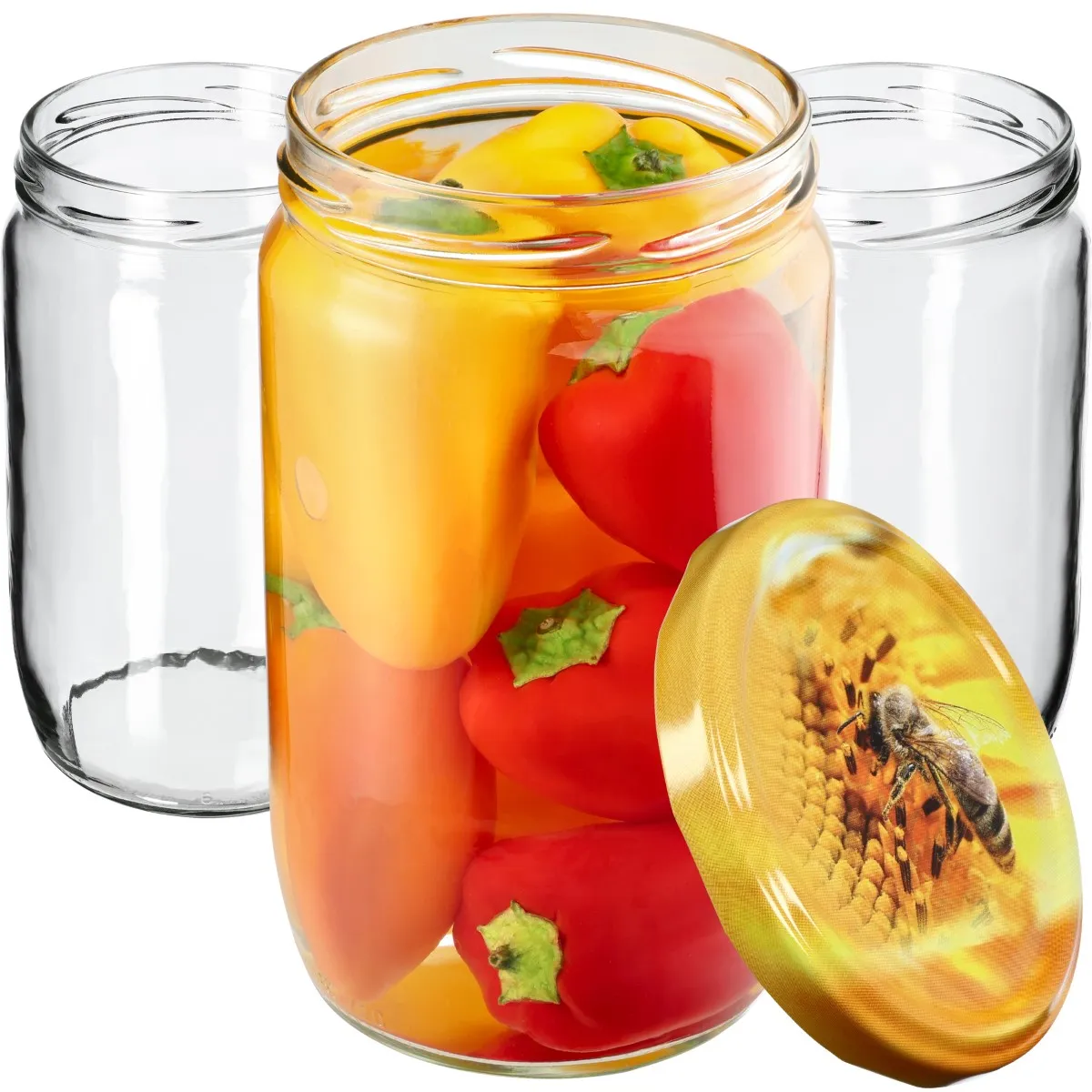 Niva konservavimo stiklainiai 720 ml, 8 vnt., 82 mm + bičių formos dangteliai