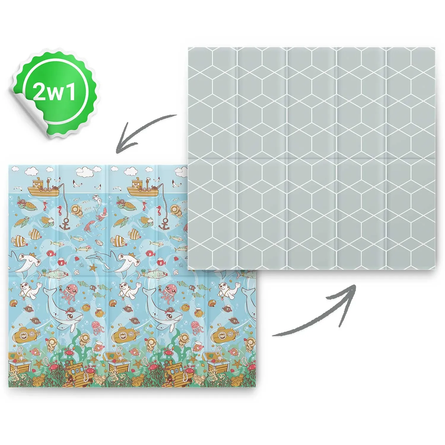 Sulankstomas edukacinis putplasčio kilimėlis 200 x 180 x 1 cm Nukido NK-340 vandenyno spalvos - nuotrauka 1