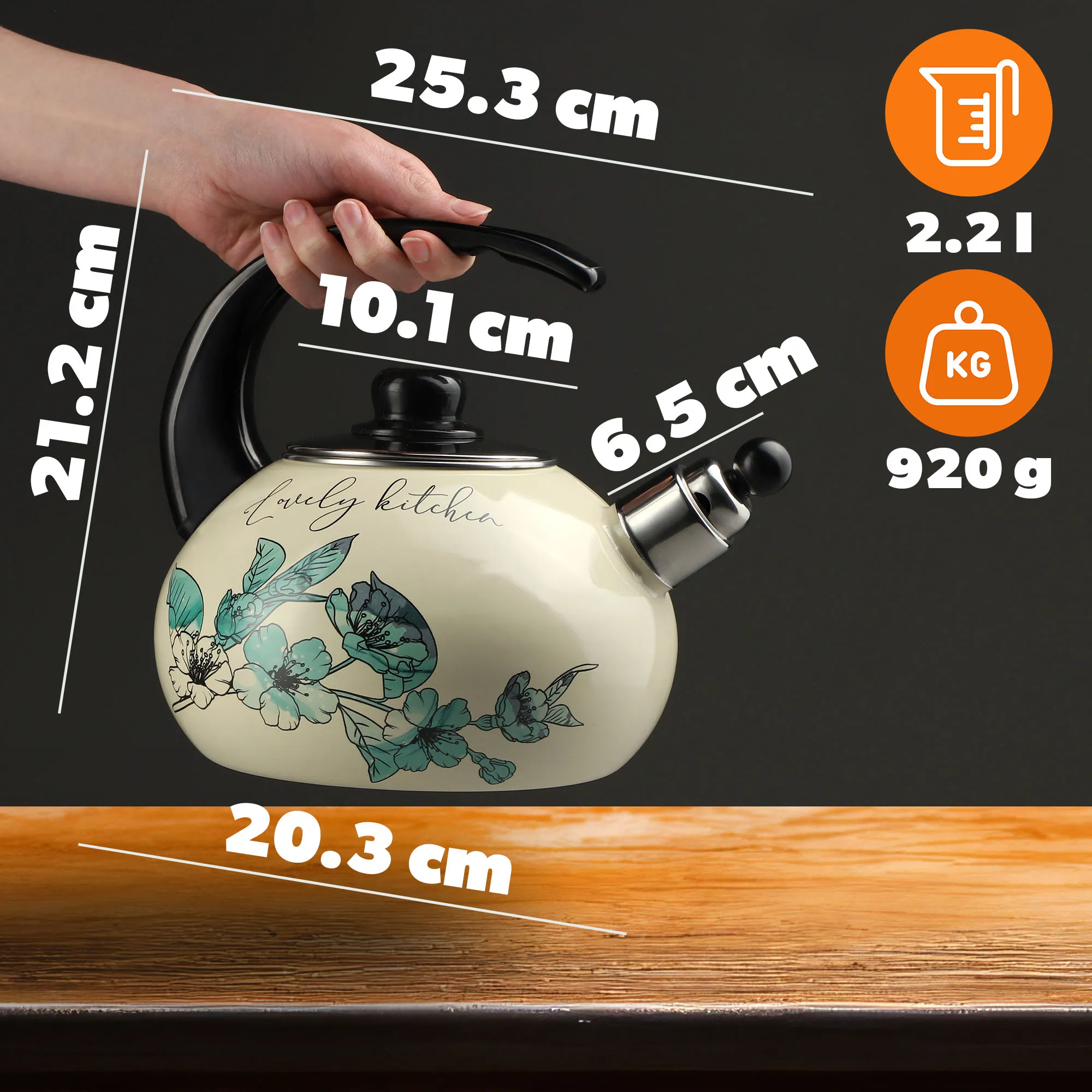 Marbella 2,2 l emaliuotas virdulys „Žalios gėlės“