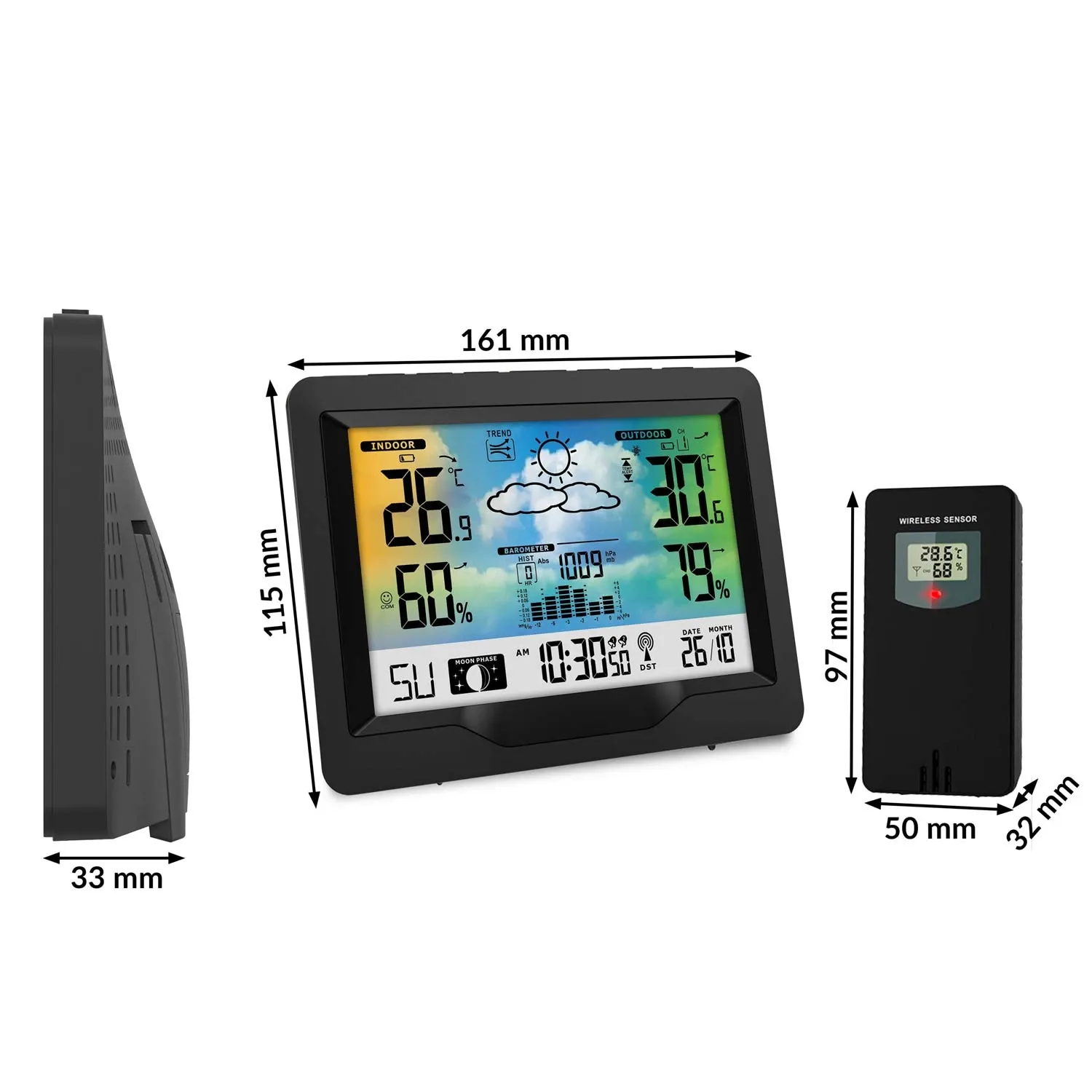 Meteorologinė stotelė su ekranu BD-901, juoda - nuotrauka 1