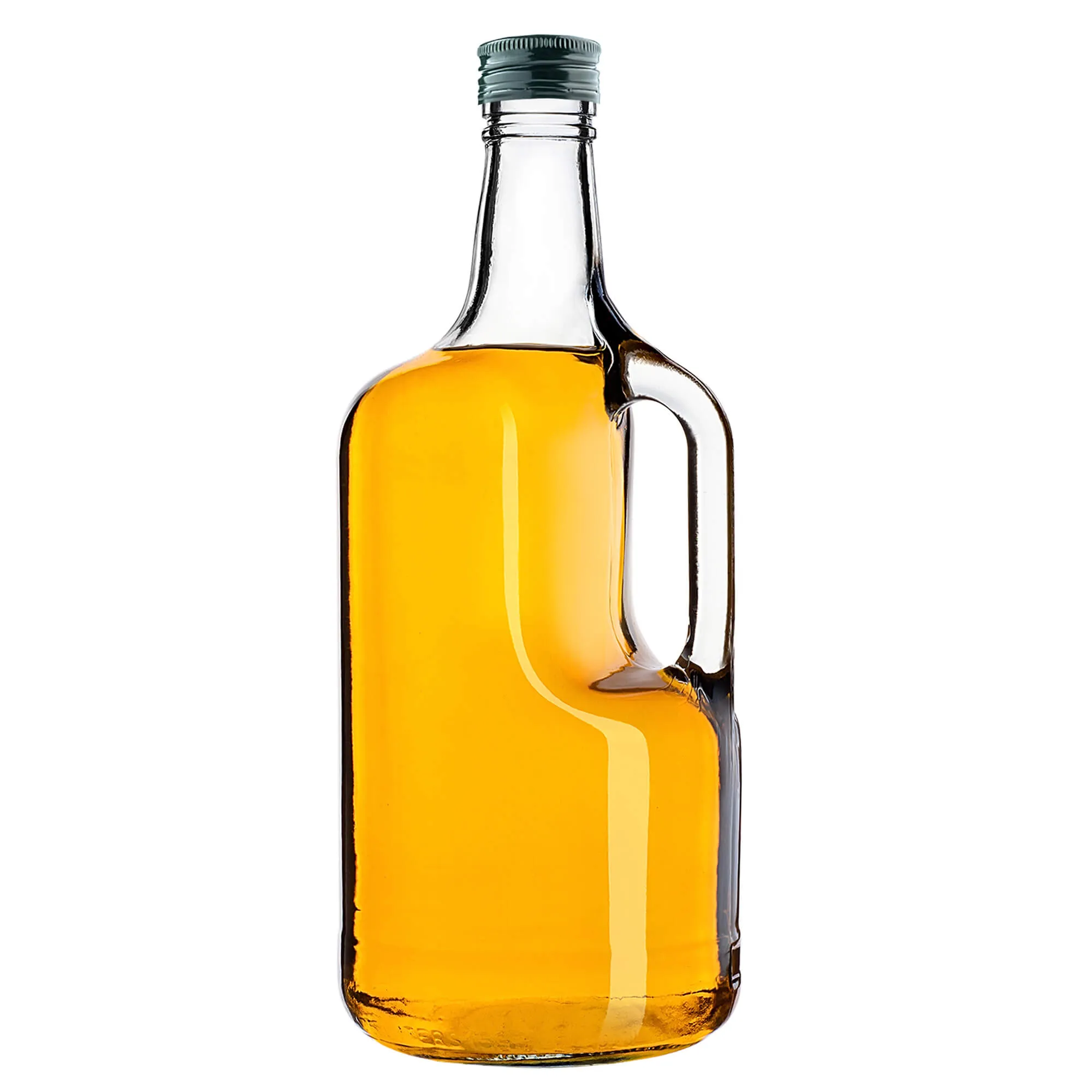 Boude stiklinis butelis su rankena 1750 ml su žaliu dangteliu 1 vnt.