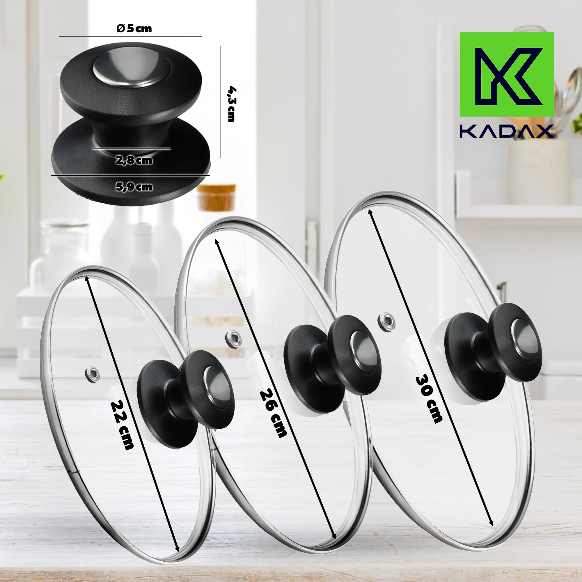 Barletta keptuvės dangčių rinkinys, atsparus karščiui, 22, 26, 30 cm