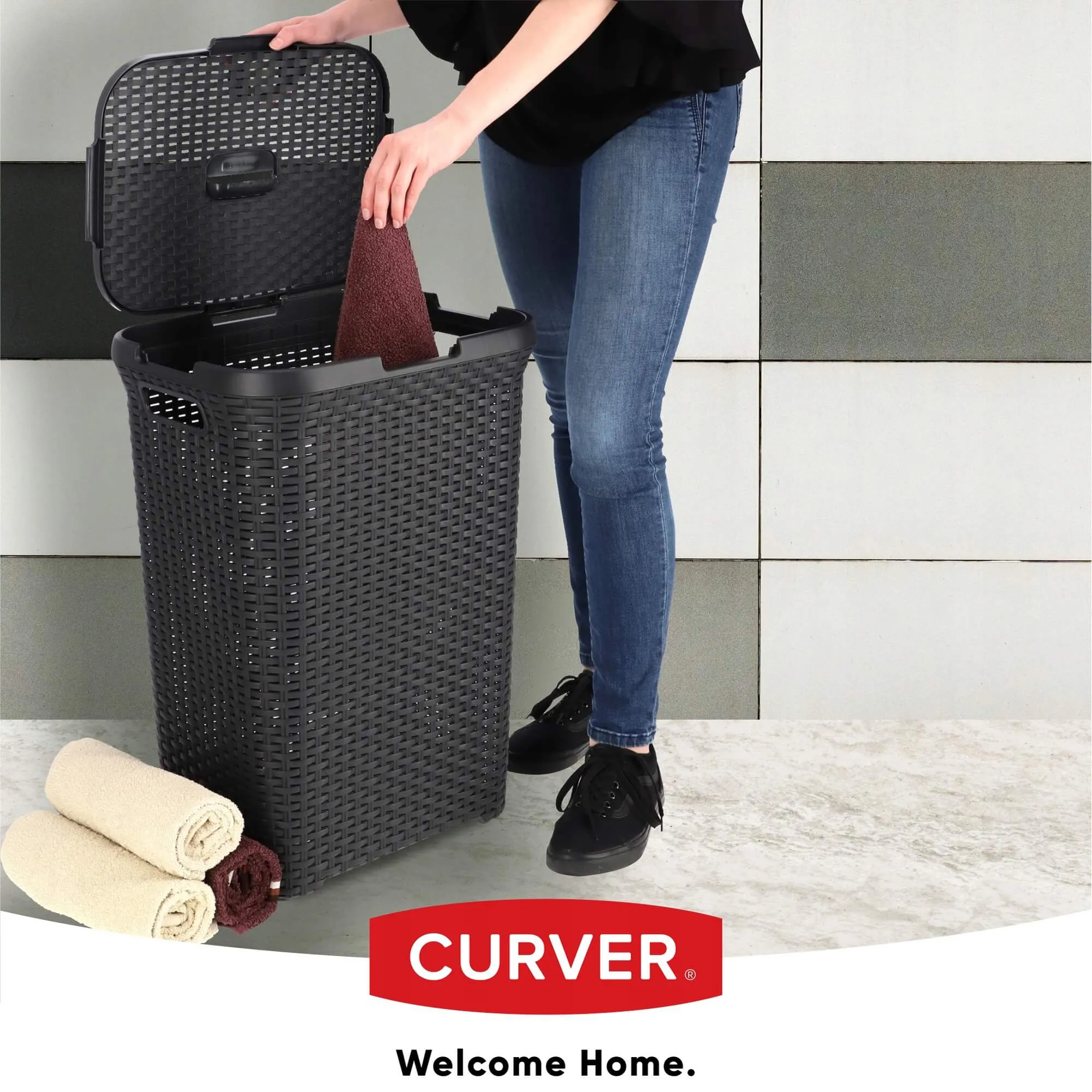 „Curver Natural Style“ 60 litrų krepšeliai su dangčiu, spalvų mišinys, 2 vnt.