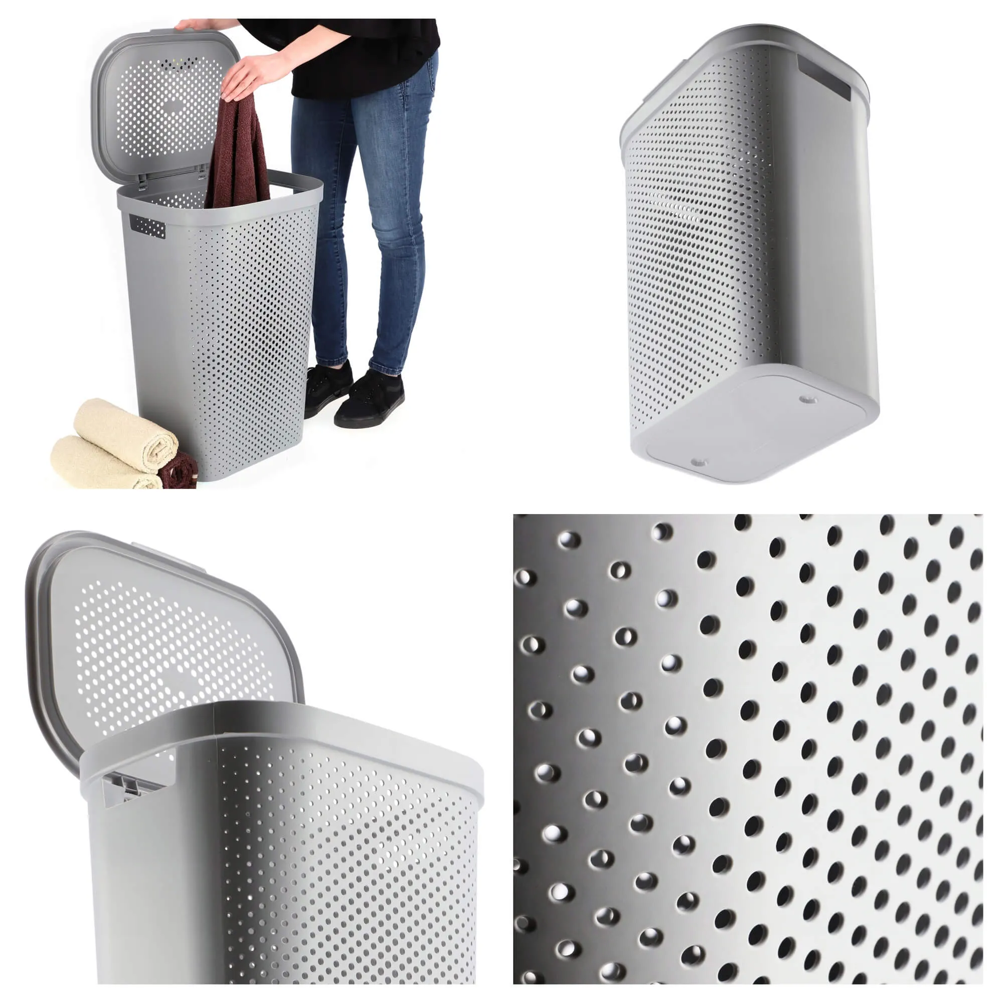 60 litrų krepšys su dangčiu + 45 litrų konteineris „Curver Infinity“, šviesiai pilkas