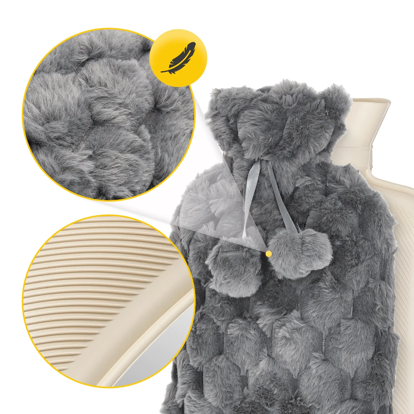 Guminis karšto vandens butelis pliušiniame dangtelyje