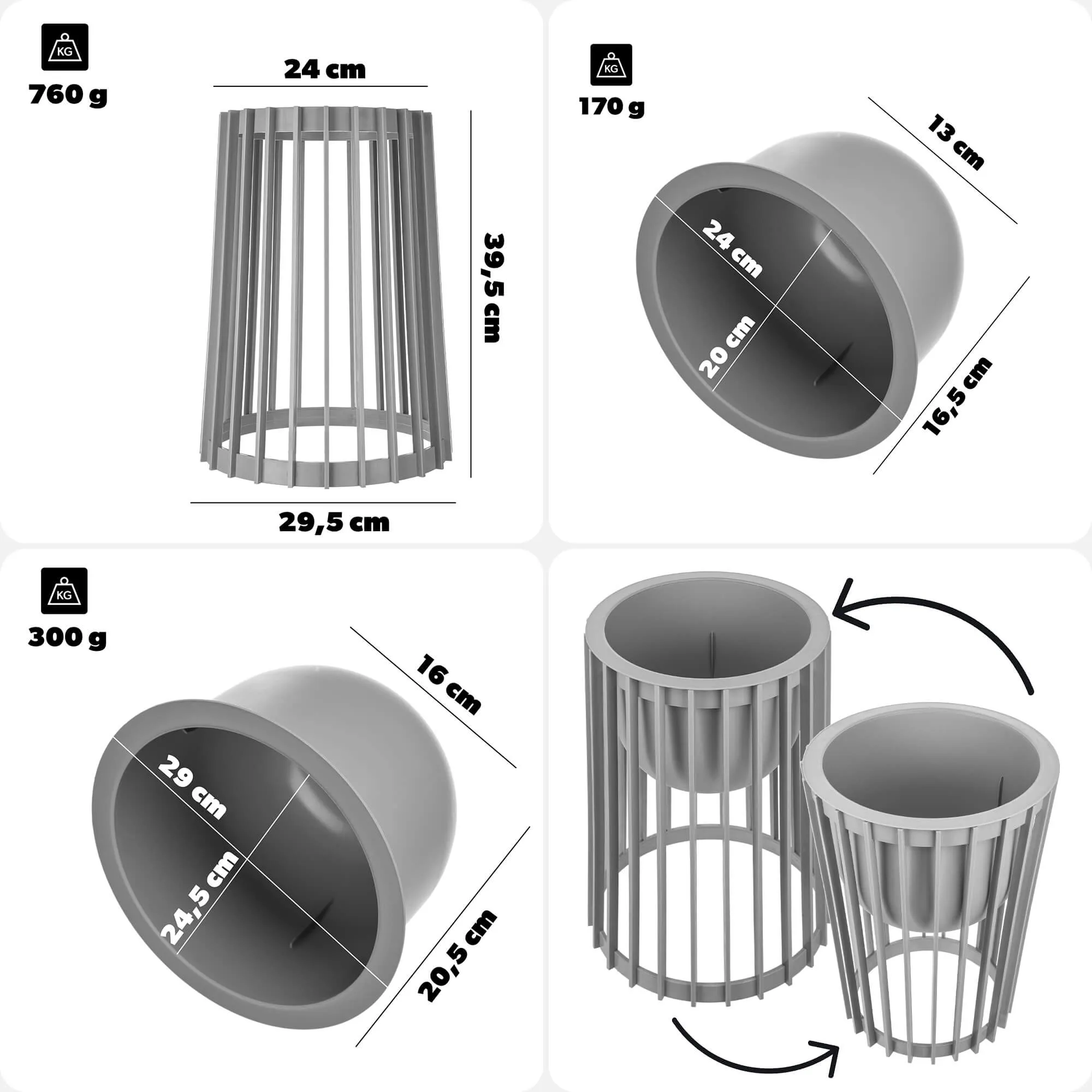 Aytre dvipusis augalų stovas 40 cm platinos spalvos + 2 įdėklai