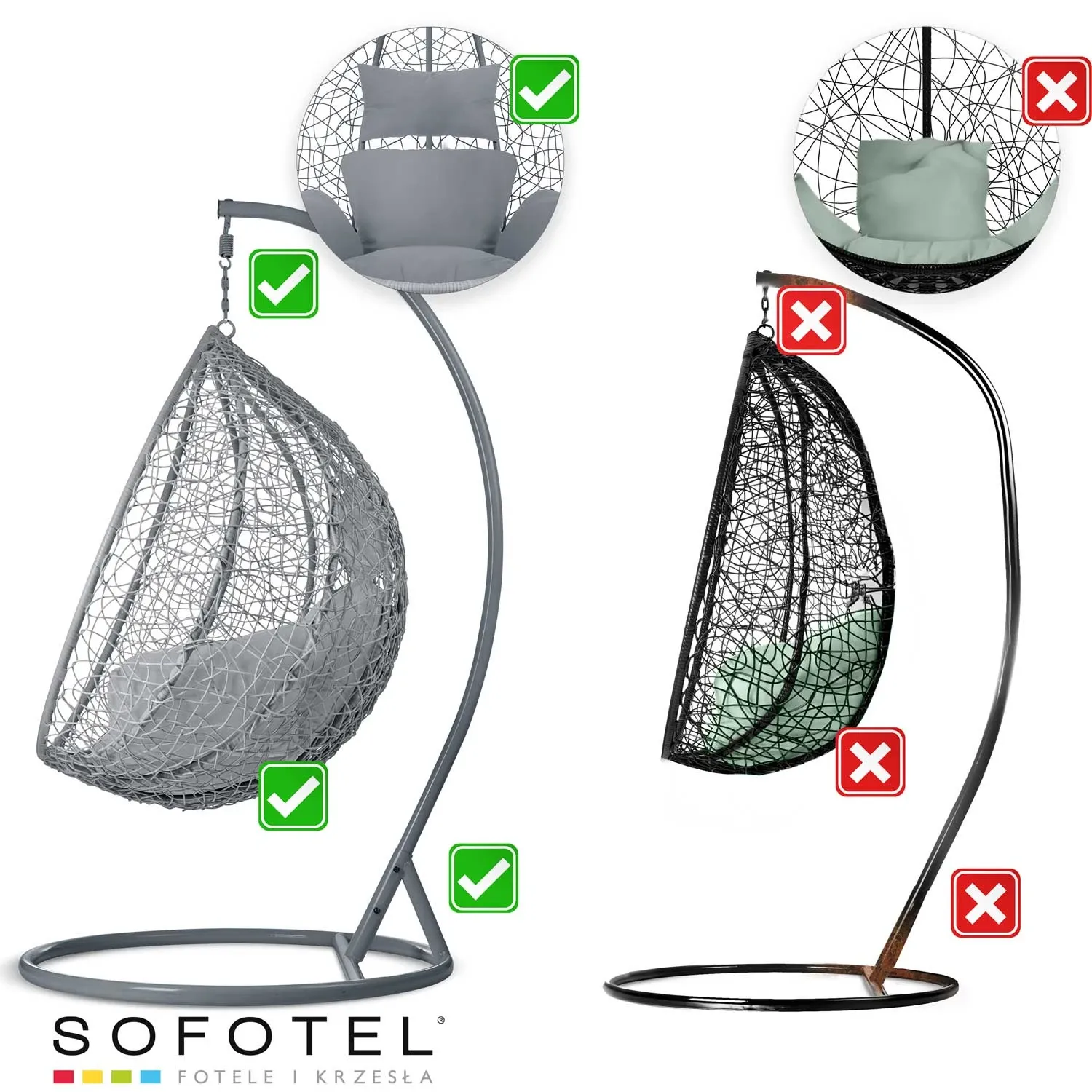 Havana pakabinama supamoji sodo kėdė, tamsiai pilka + pilkos pagalvėlės - nuotrauka 1