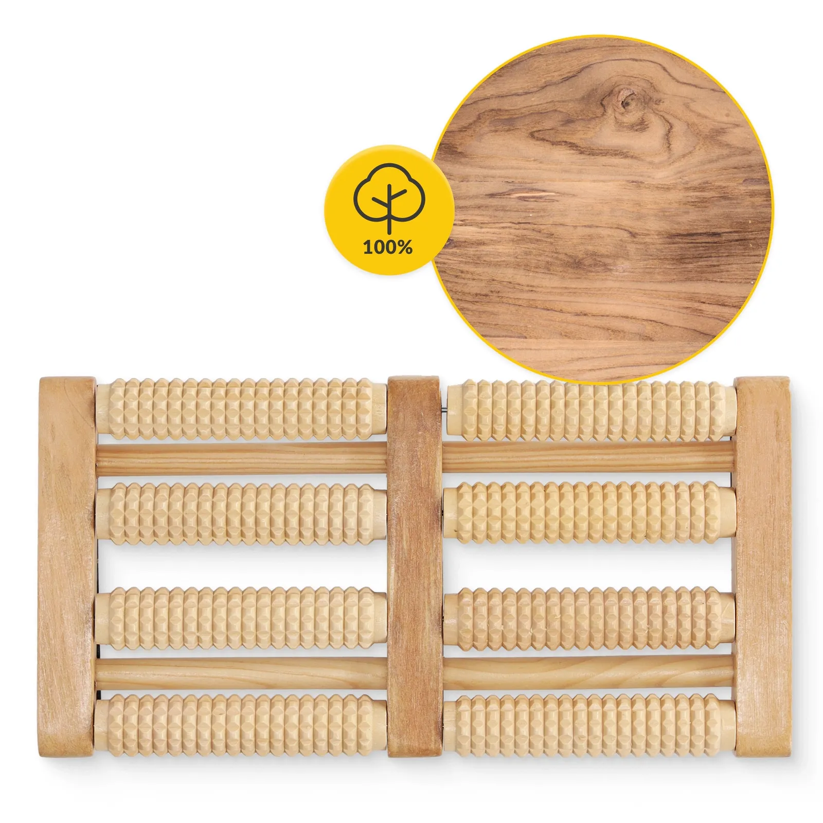 Dvigubas medinis pėdų masažo volelis