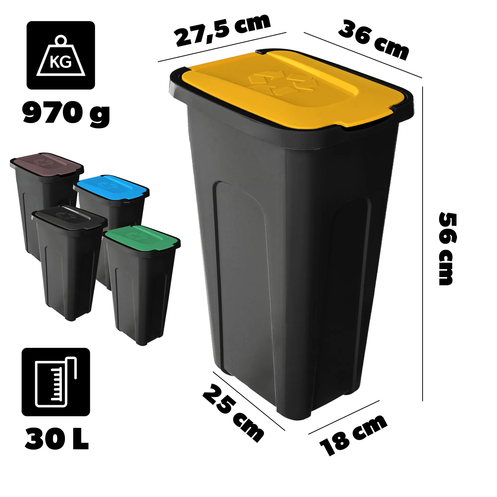 „Entrago“ 30 litrų šiukšliadėžių komplektas, ruda + žalia + mėlyna + geltona + juoda