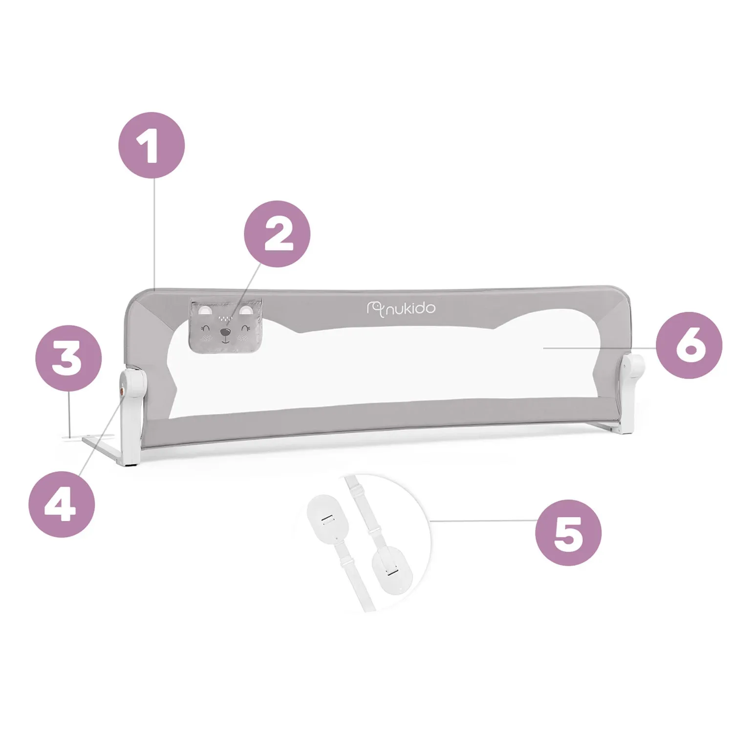 Apsauginis lovos turėklas 180 x 42 x 35 cm, Nukido pilkas - nuotrauka 1