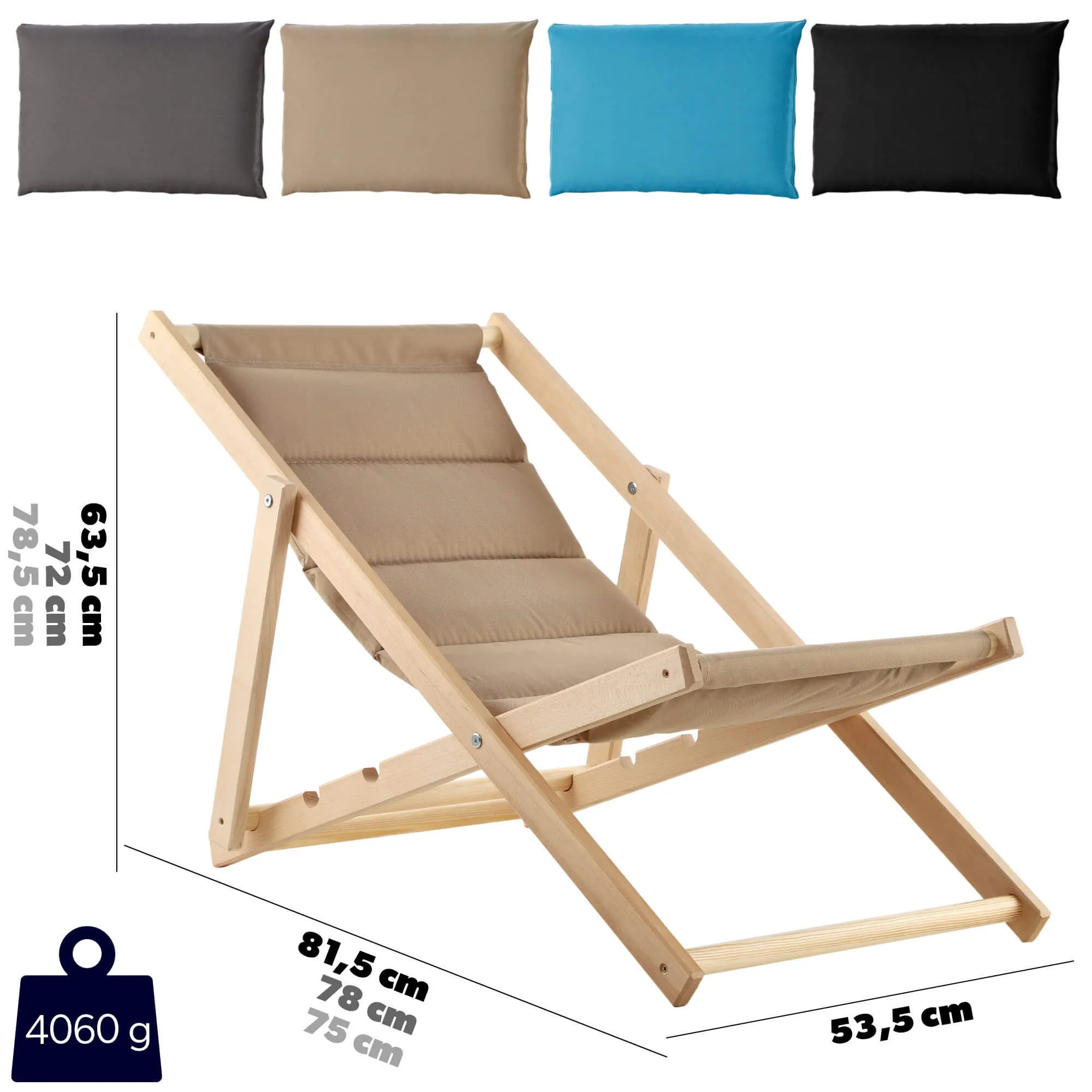 Troia paplūdimio gultas su pagalvėle, kapučino spalvos