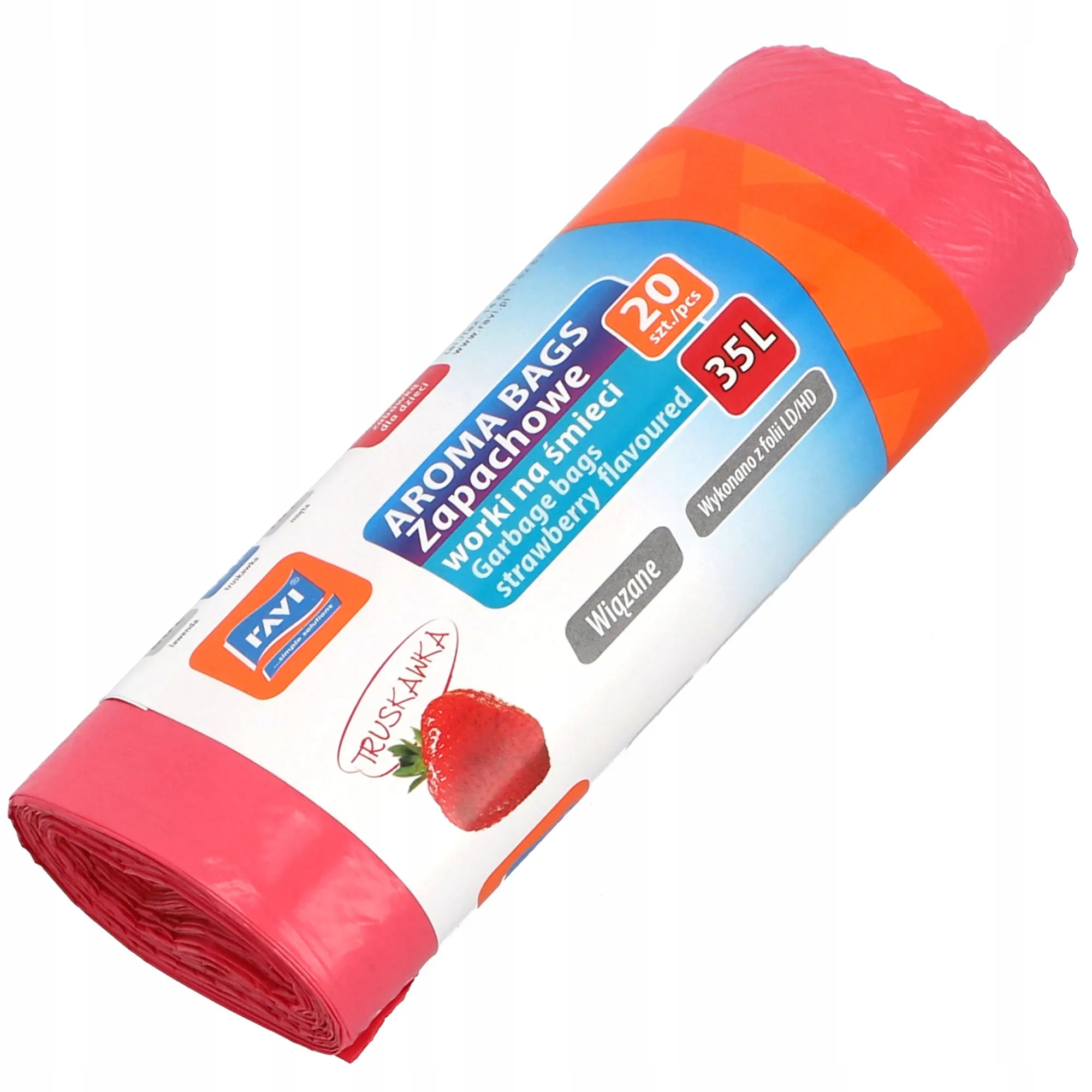 Braškių skonio šiukšlių maišai „Ravi Aroma Bags“, 35 l, 20 vnt.