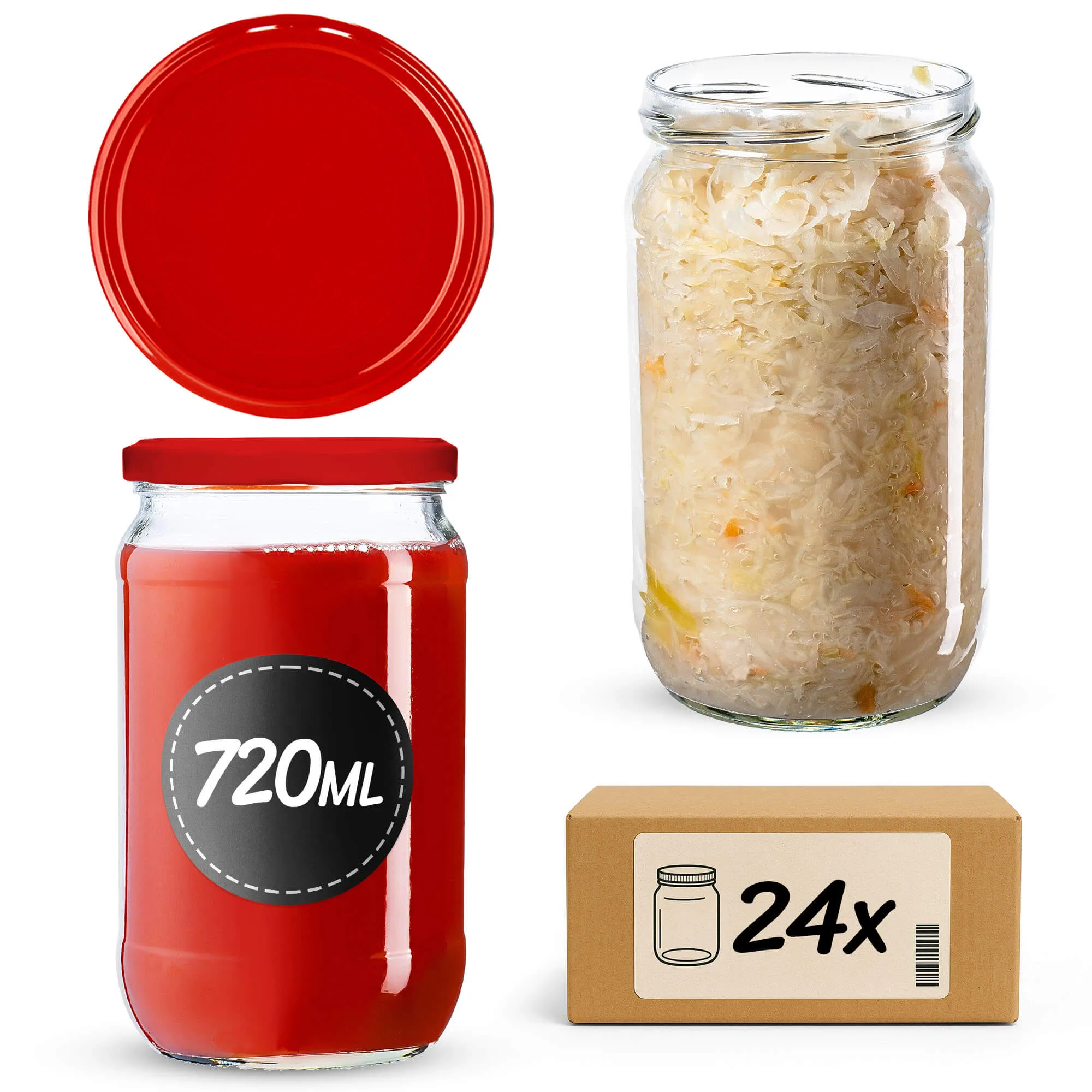 Niva konservavimo stiklainiai 720 ml, 24 vnt., 82 mm, + raudoni dangteliai