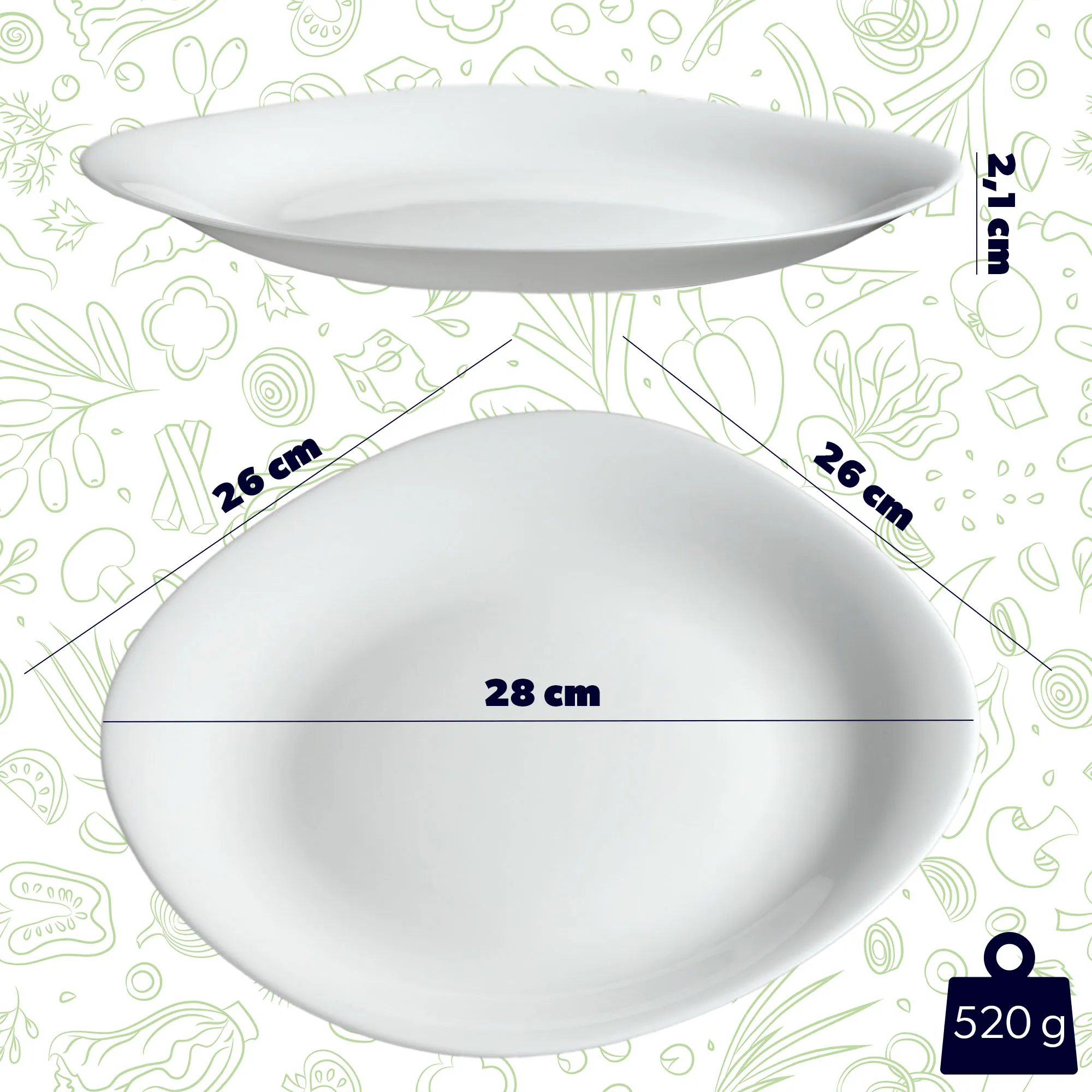 28 cm valgomoji lėkštė, balta