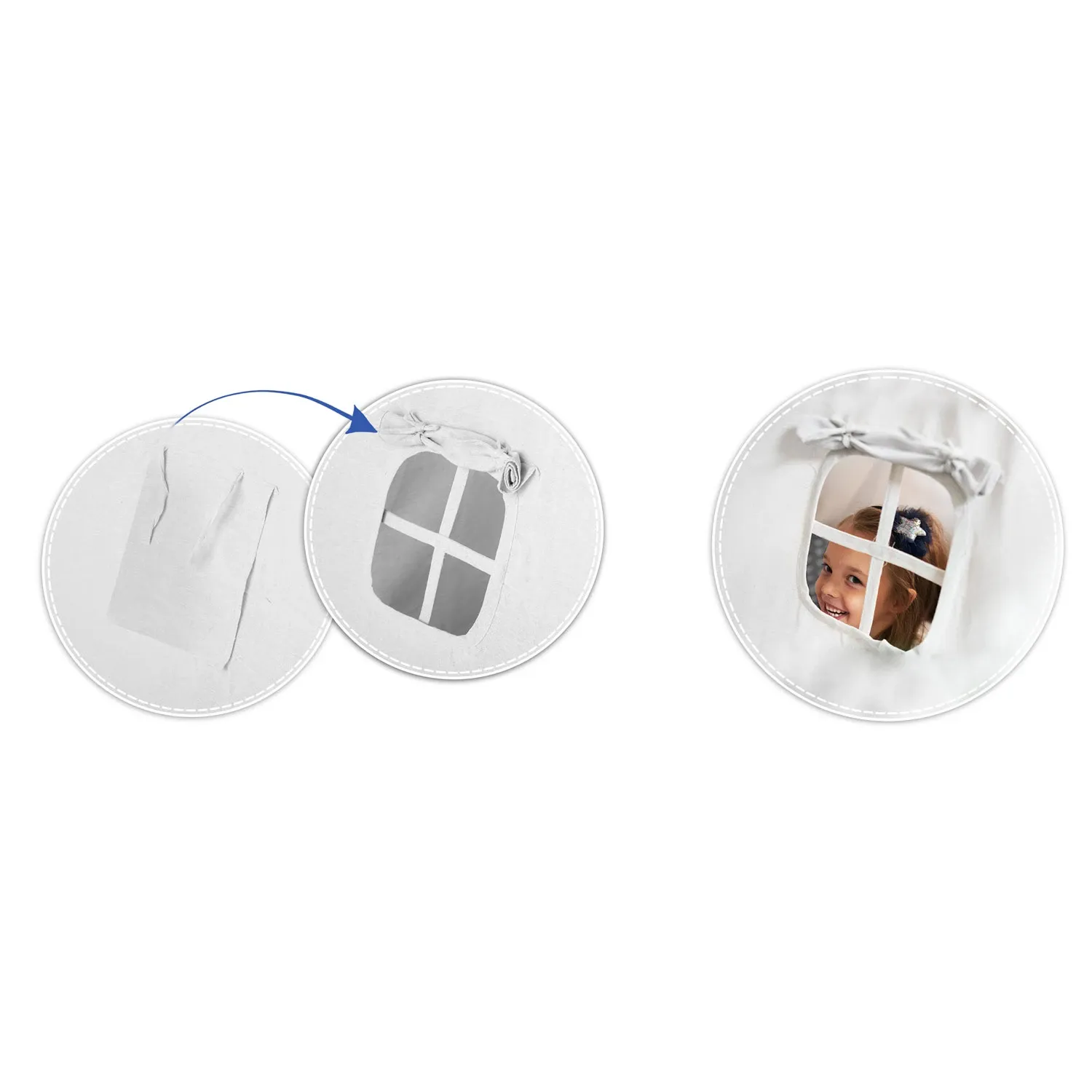 Vaikiška tipi palapinė su girlianda ir lemputėmis - tamsiai mėlyna su debesėliais - nuotrauka 1