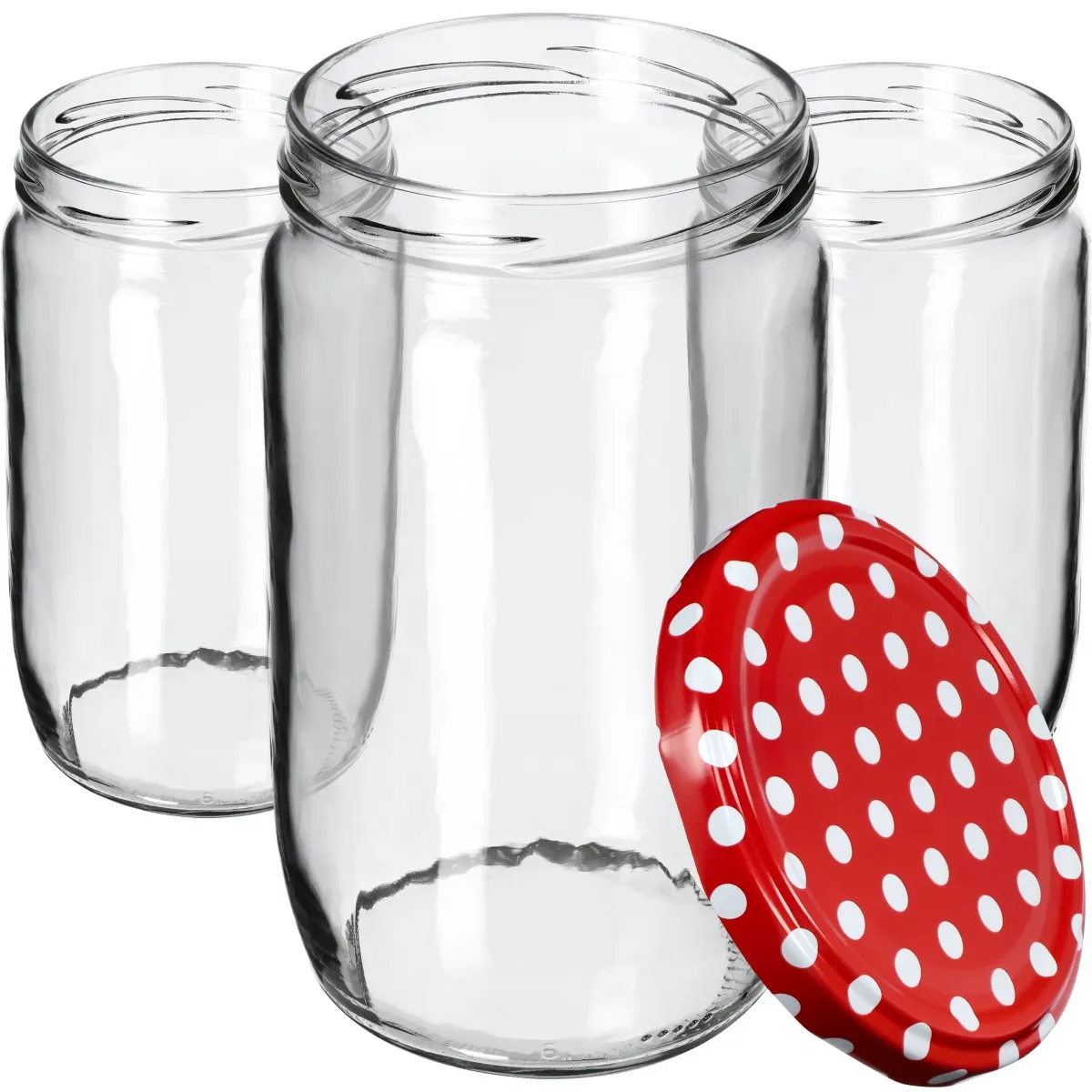 Niva konservavimo stiklainiai 720 ml 64 vnt. 82 mm + dangteliai „Raudonieji žirneliai“