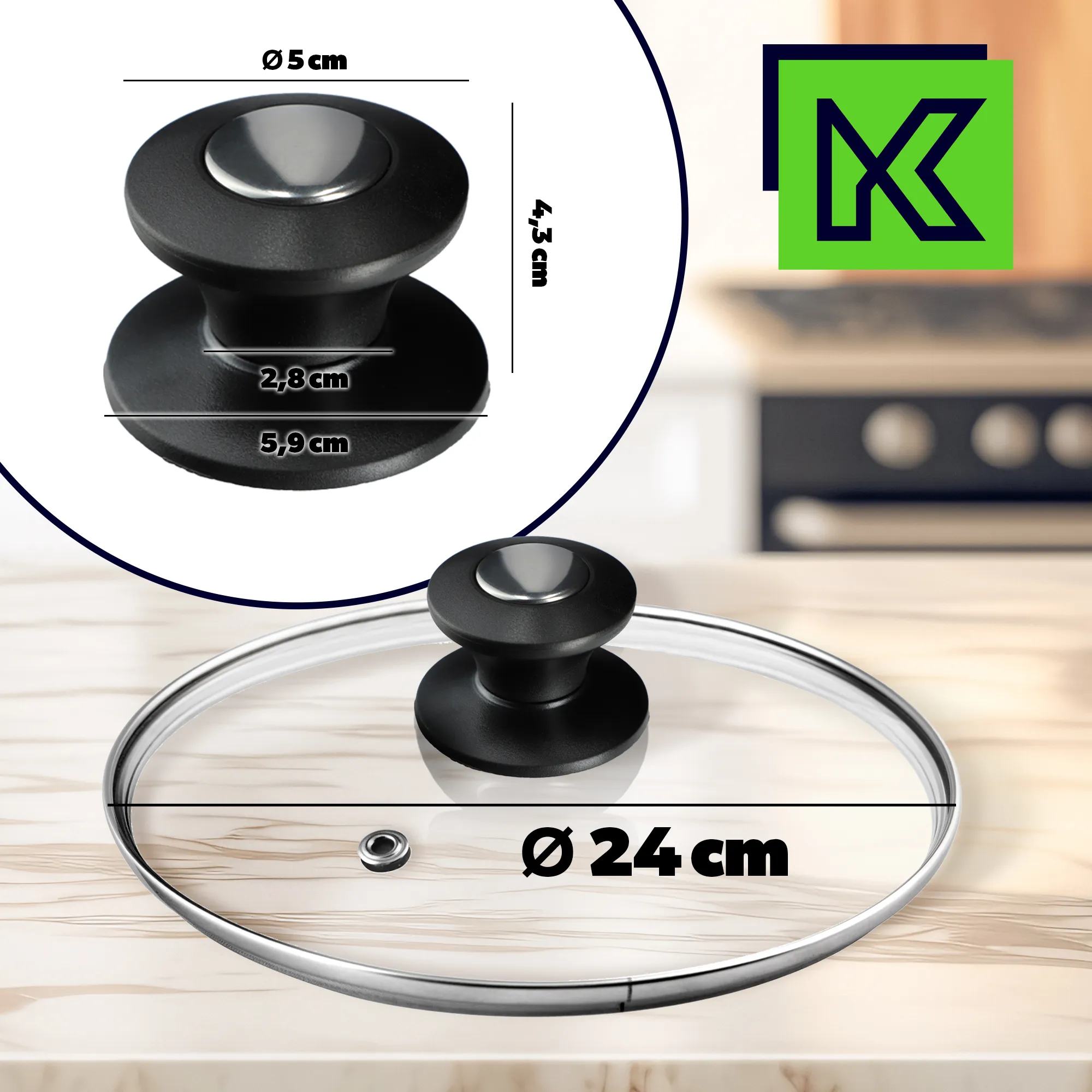 Barletta 24 cm orkaitėje atsparus dangtis su juoda rankena