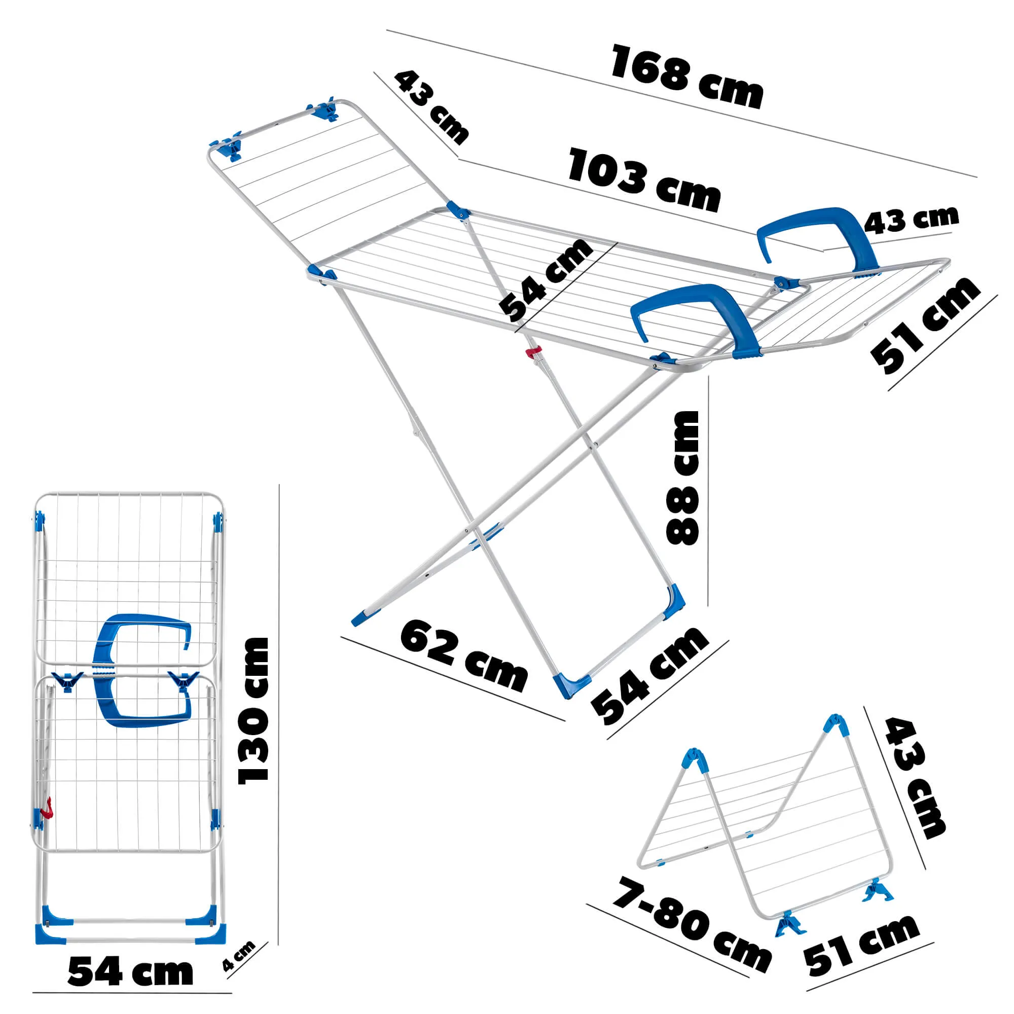 Sava 3 viename pastatoma drabužių džiovyklė, 168 cm, mėlyna